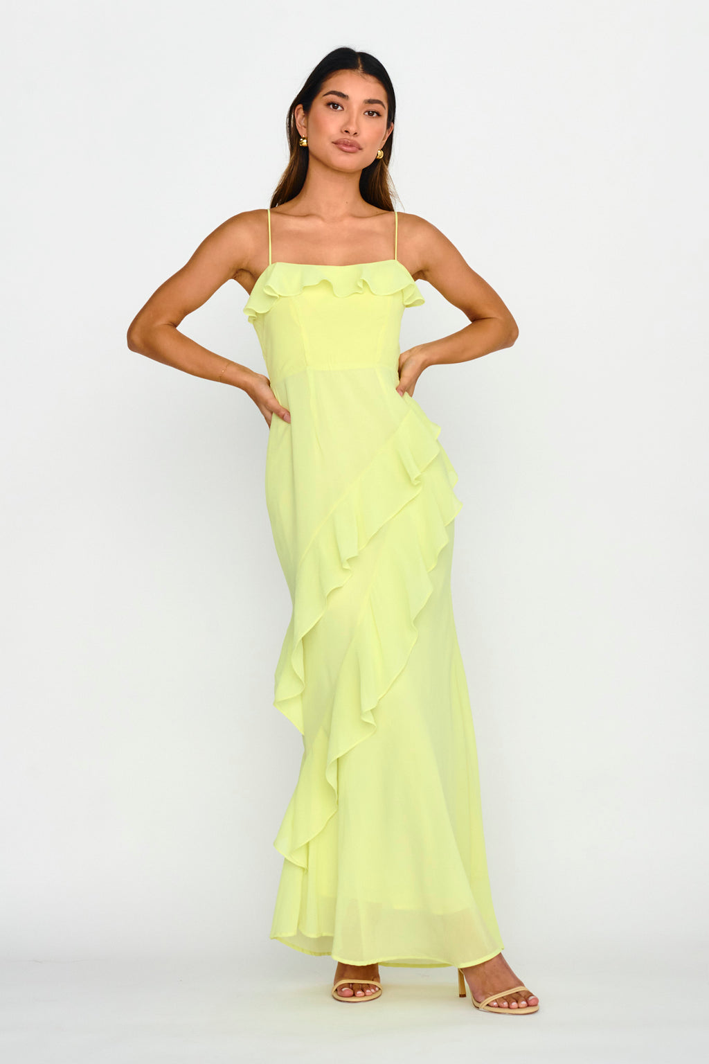 Actual Sunshine Ruffle Trim Maxi Dress Lime by Selfie Leslie