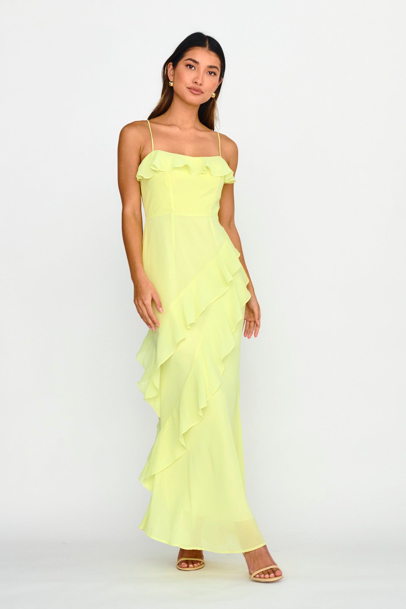 Actual Sunshine Ruffle Trim Maxi Dress Lime by Selfie Leslie