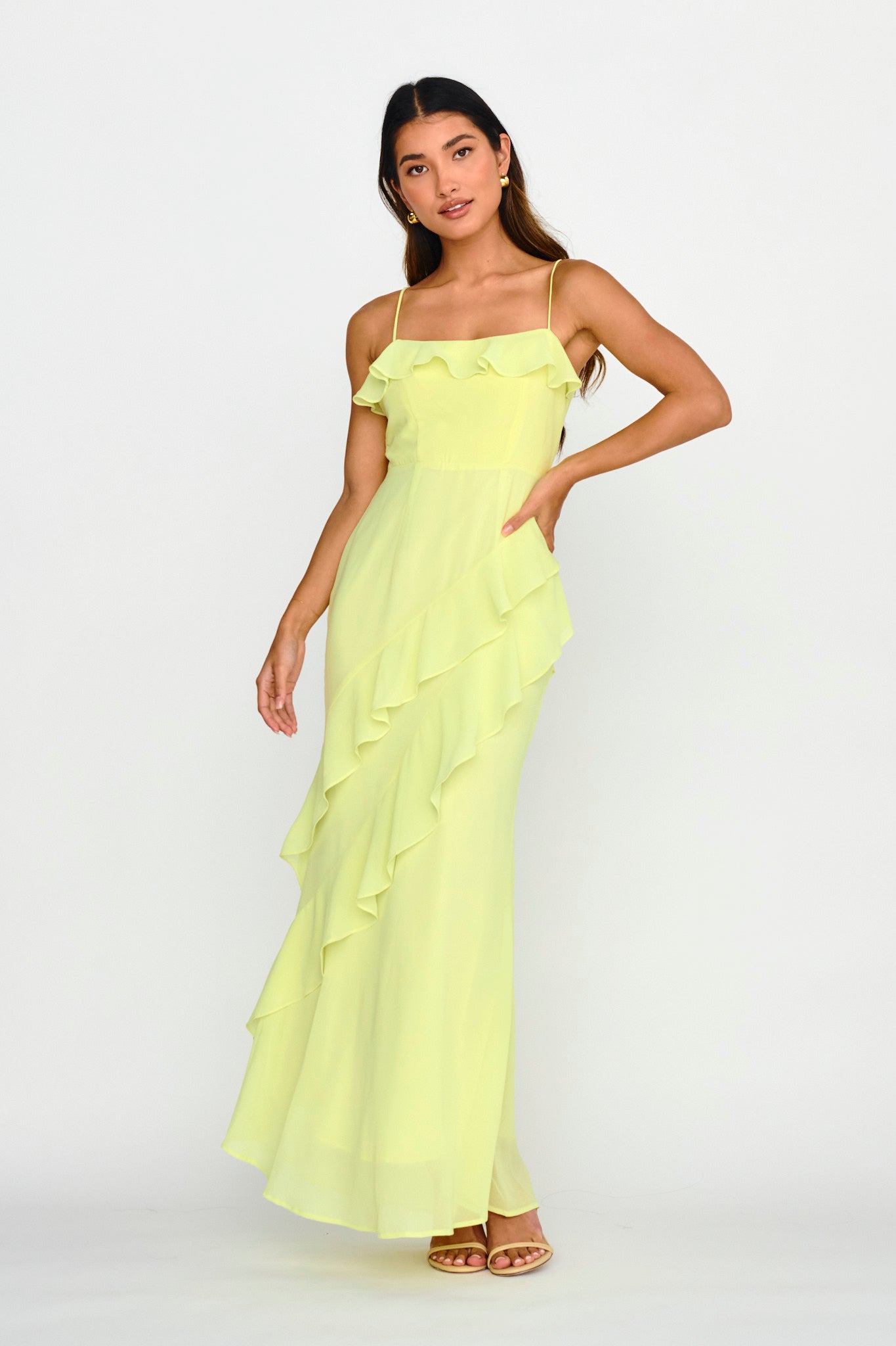 Actual Sunshine Ruffle Trim Maxi Dress Lime by Selfie Leslie
