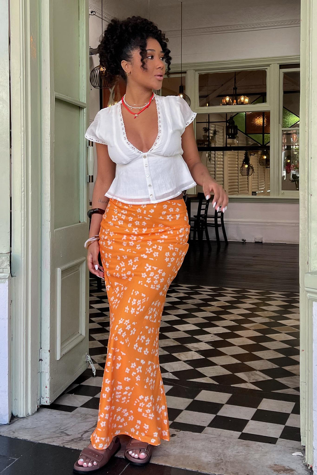 Heart & Soul Maxi Skirt Floral Orange by Selfie Leslie