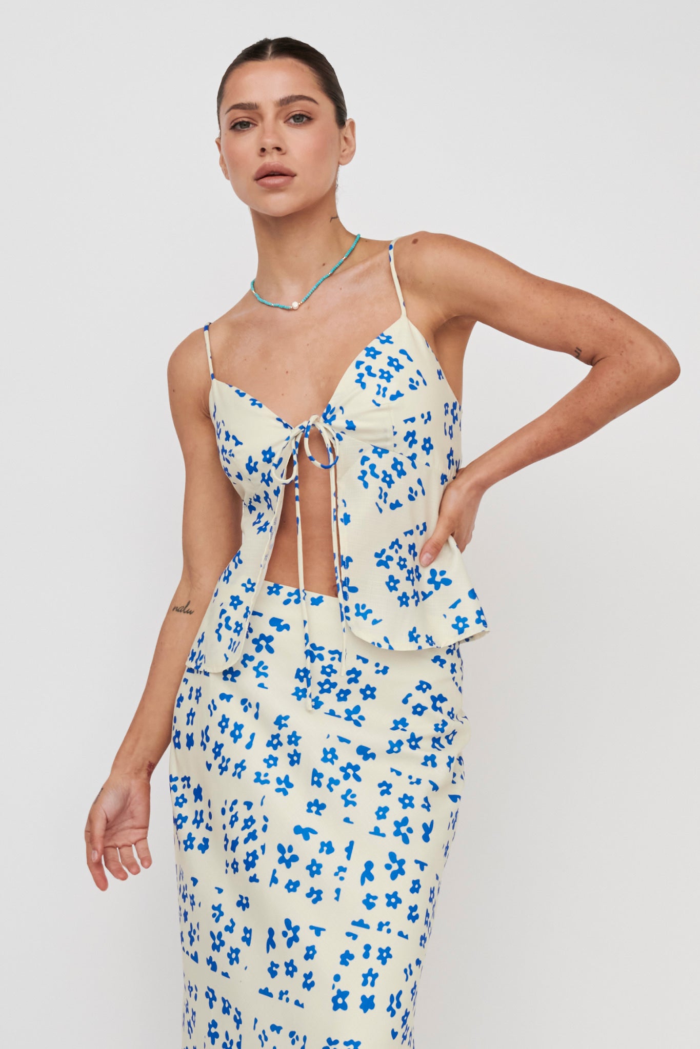 Heart & Soul Tie Front Top Floral Cream by Selfie Leslie