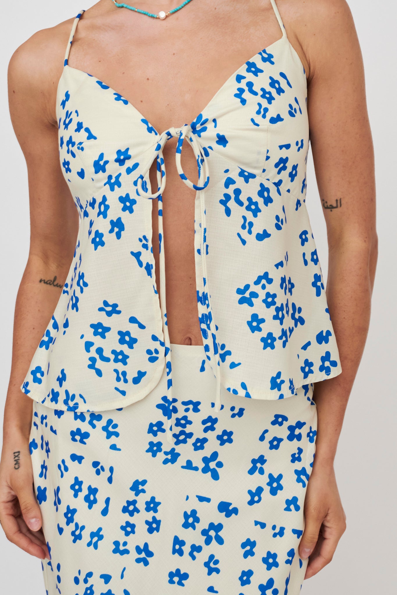 Heart & Soul Tie Front Top Floral Cream by Selfie Leslie