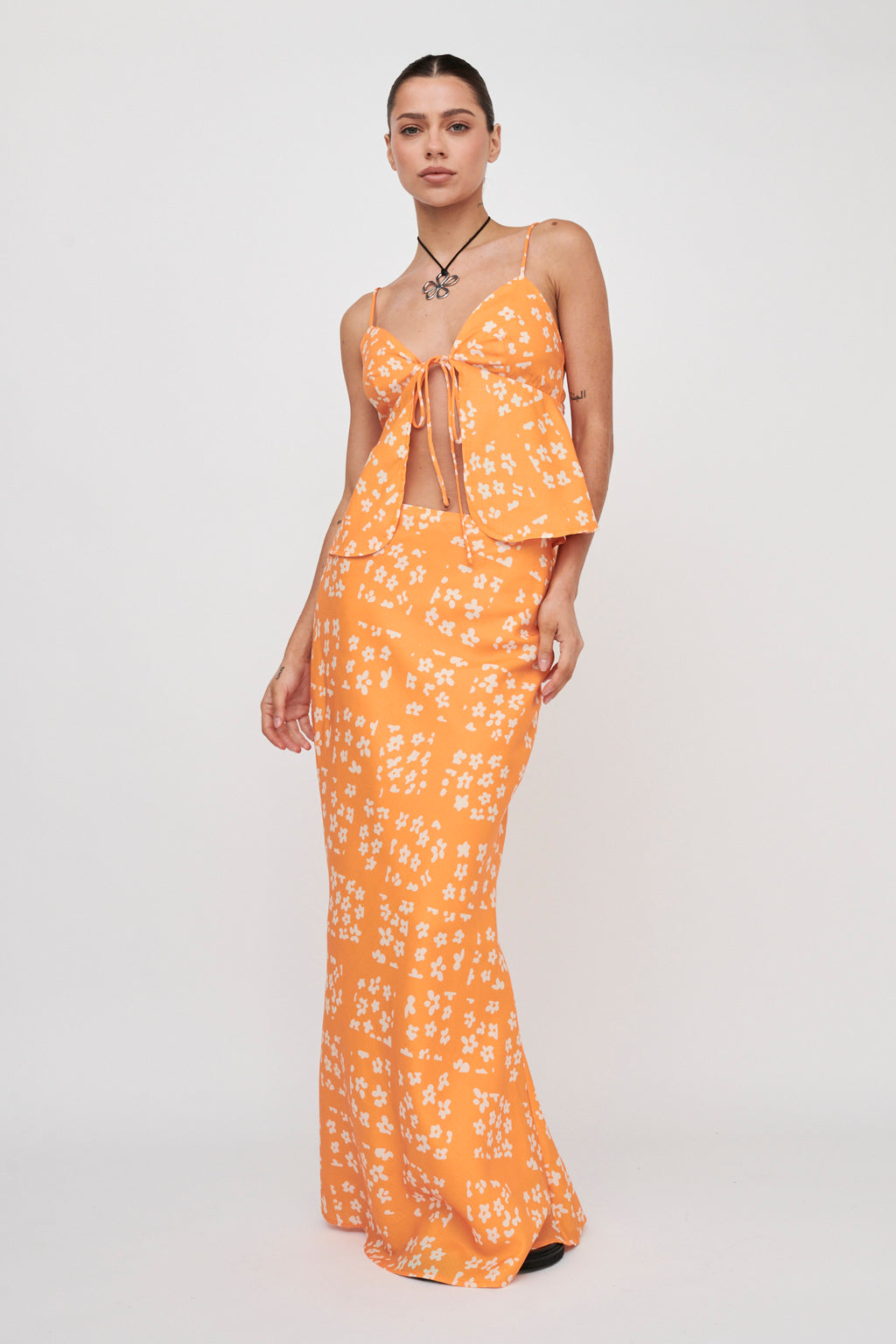 Heart & Soul Tie Front Top Floral Orange by Selfie Leslie