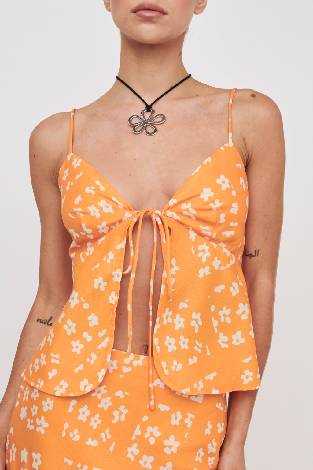Heart & Soul Tie Front Top Floral Orange by Selfie Leslie
