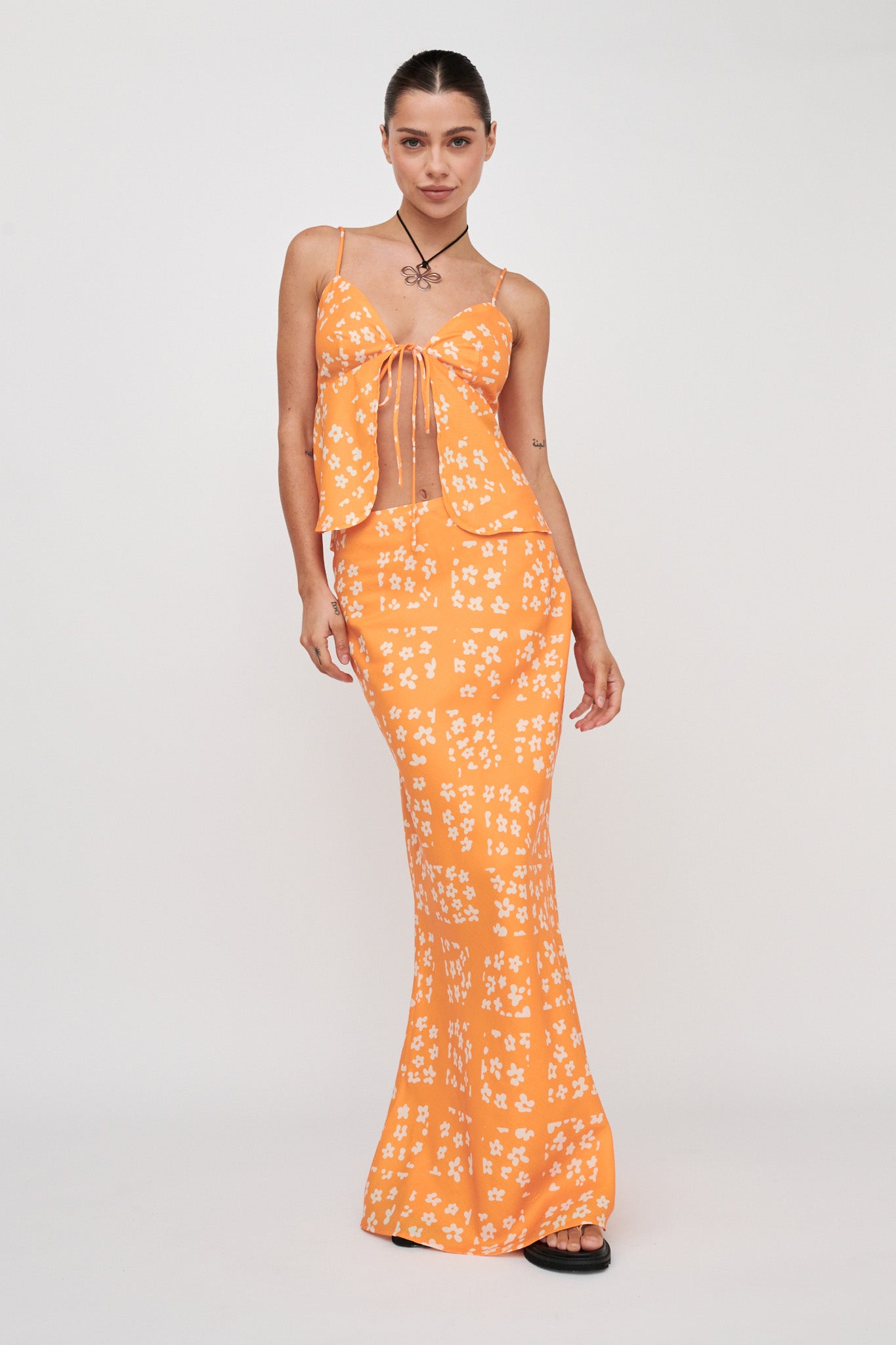 Heart & Soul Tie Front Top Floral Orange by Selfie Leslie