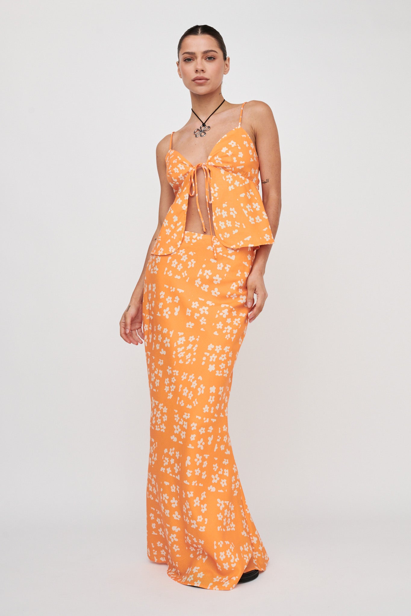 Heart & Soul Tie Front Top Floral Orange by Selfie Leslie