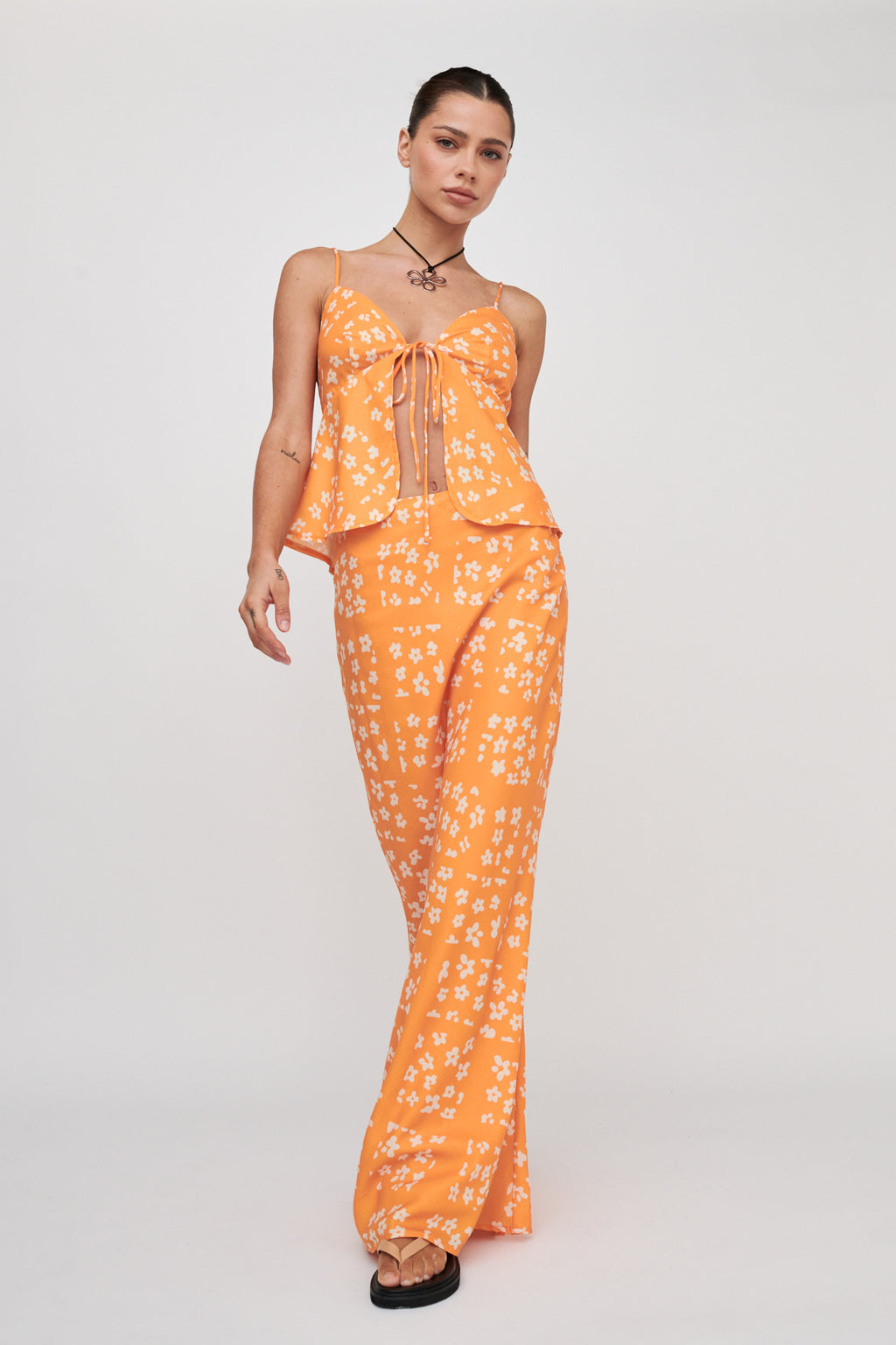 Heart & Soul Tie Front Top Floral Orange by Selfie Leslie