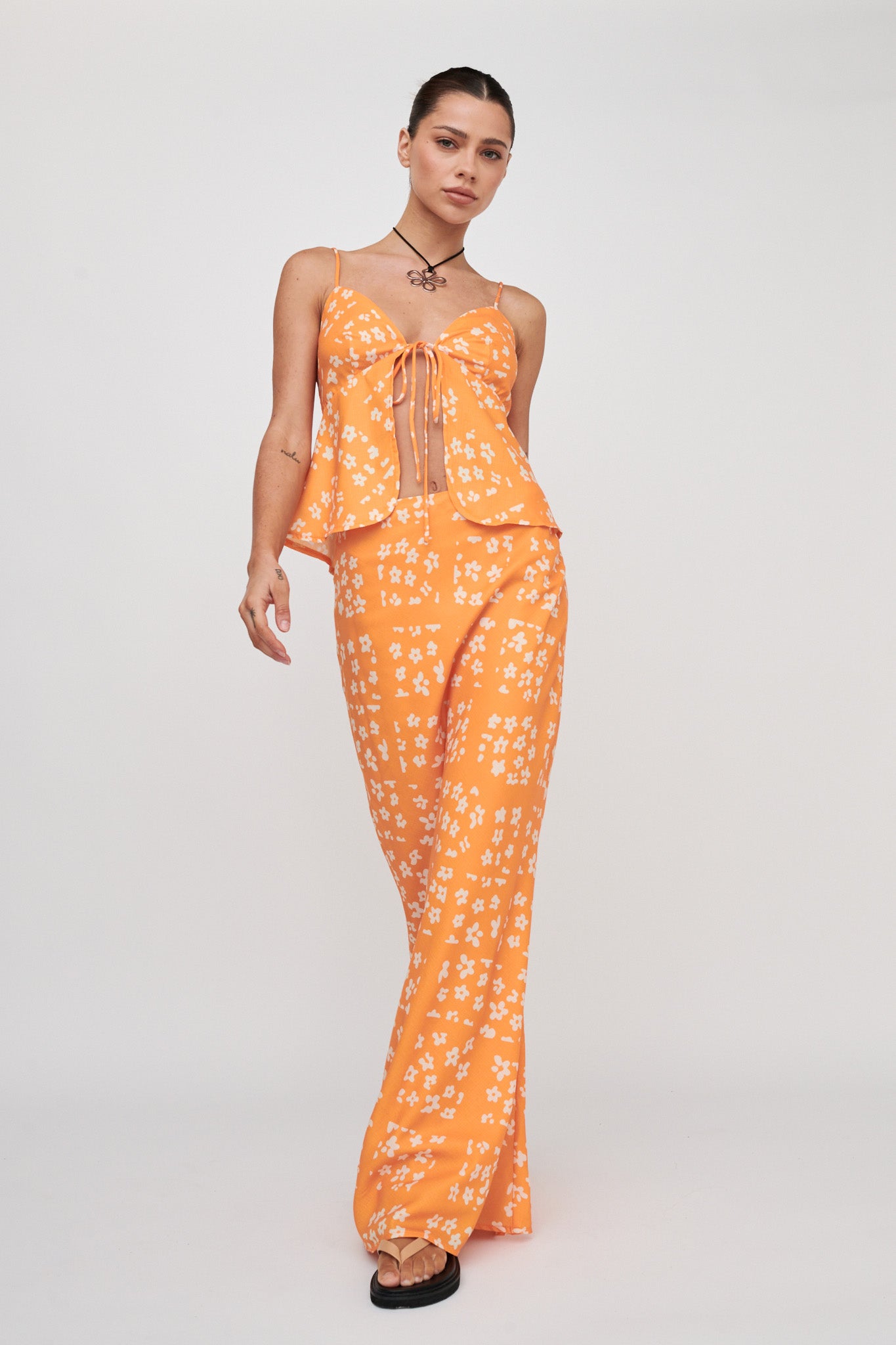 Heart & Soul Tie Front Top Floral Orange by Selfie Leslie