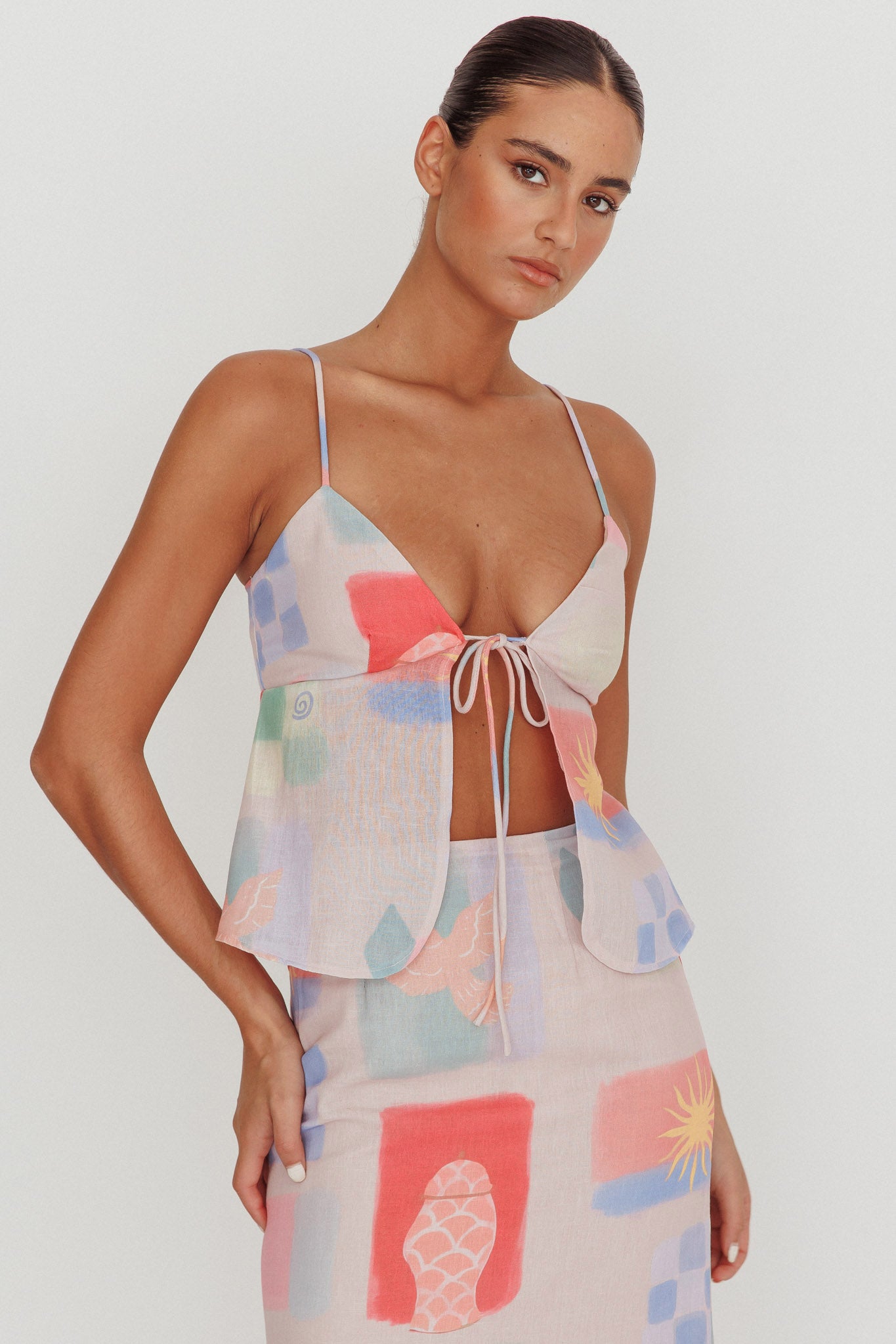 Heart & Soul Tie Front Top Print Multi by Selfie Leslie
