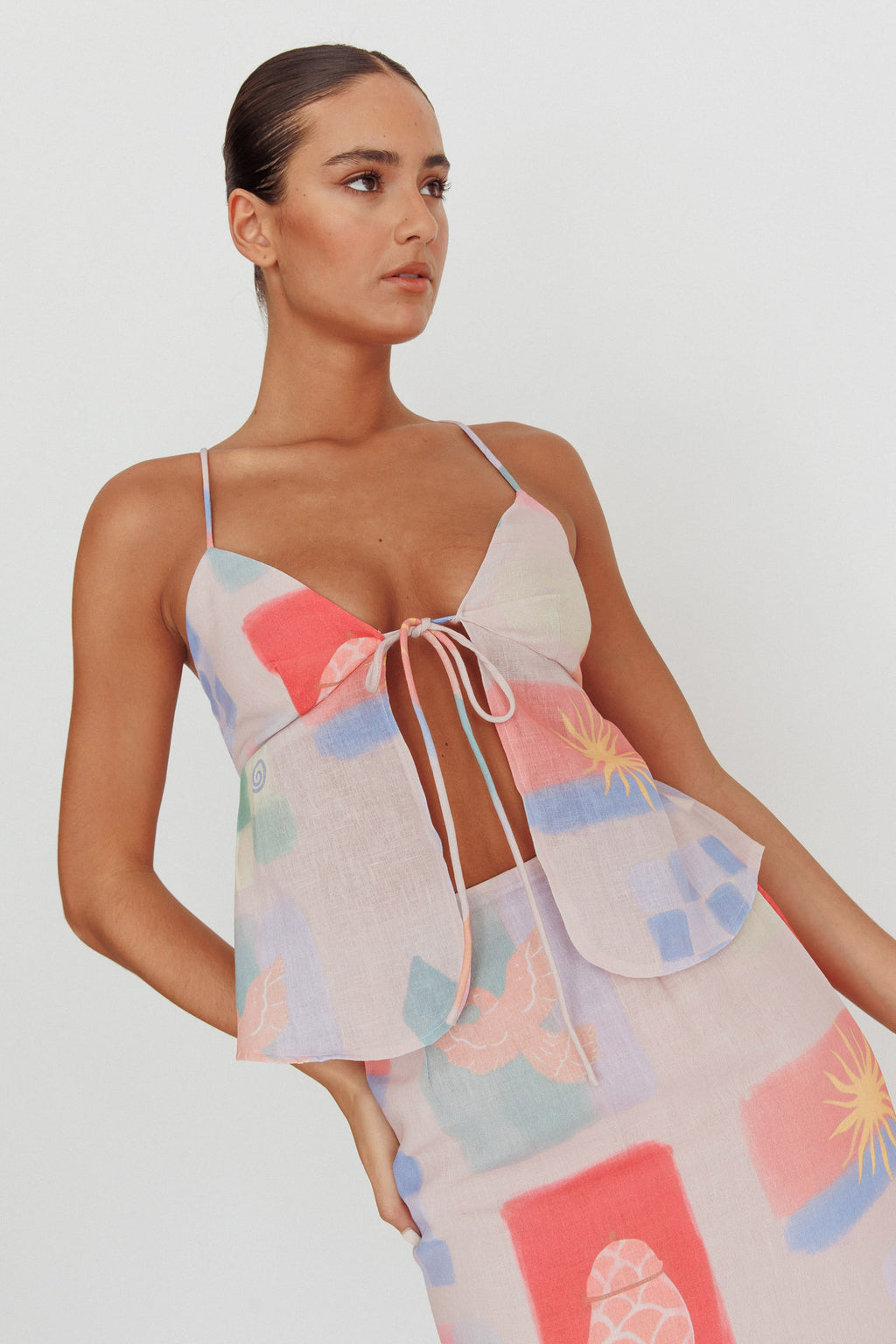 Heart & Soul Tie Front Top Print Multi by Selfie Leslie