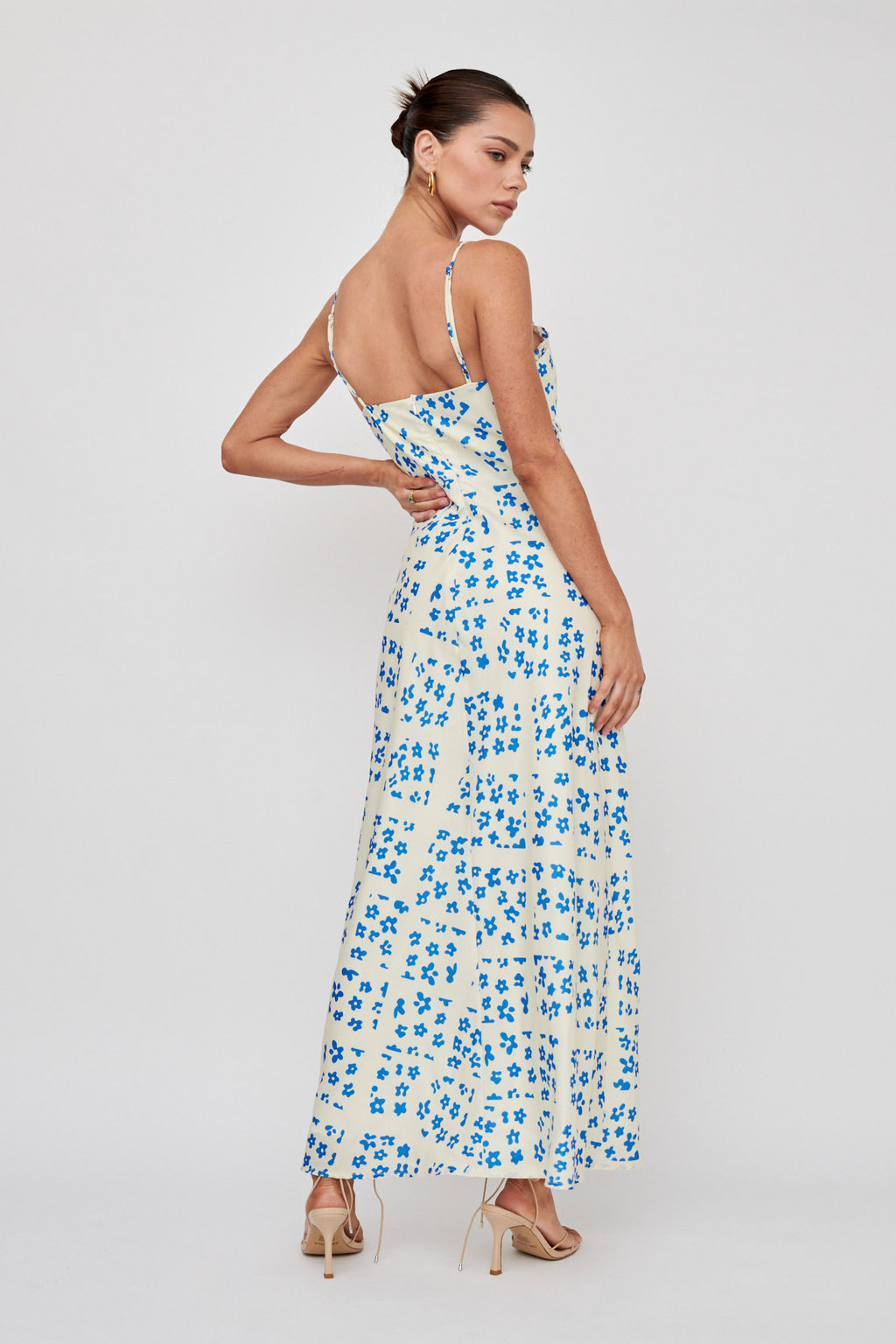Anja Frill Trim Maxi Dress Print Cream Blue by Selfie Leslie