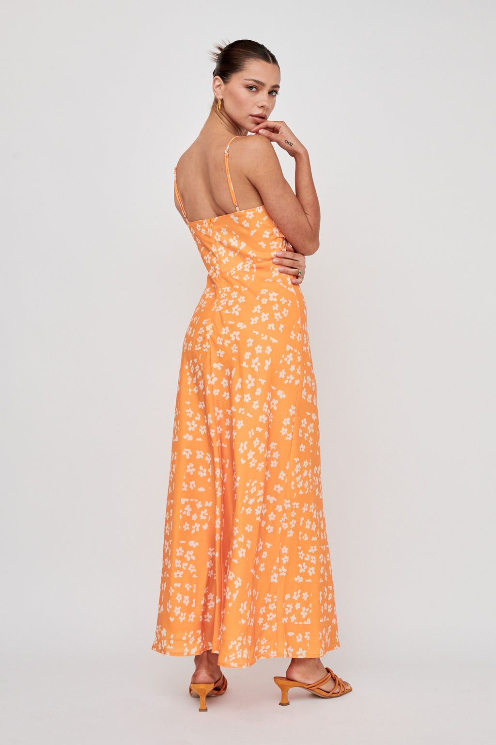 Anja Frill Trim Maxi Dress Print Orange White by Selfie Leslie