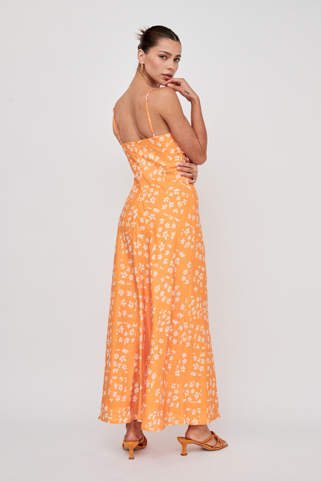 Anja Frill Trim Maxi Dress Print Orange White by Selfie Leslie