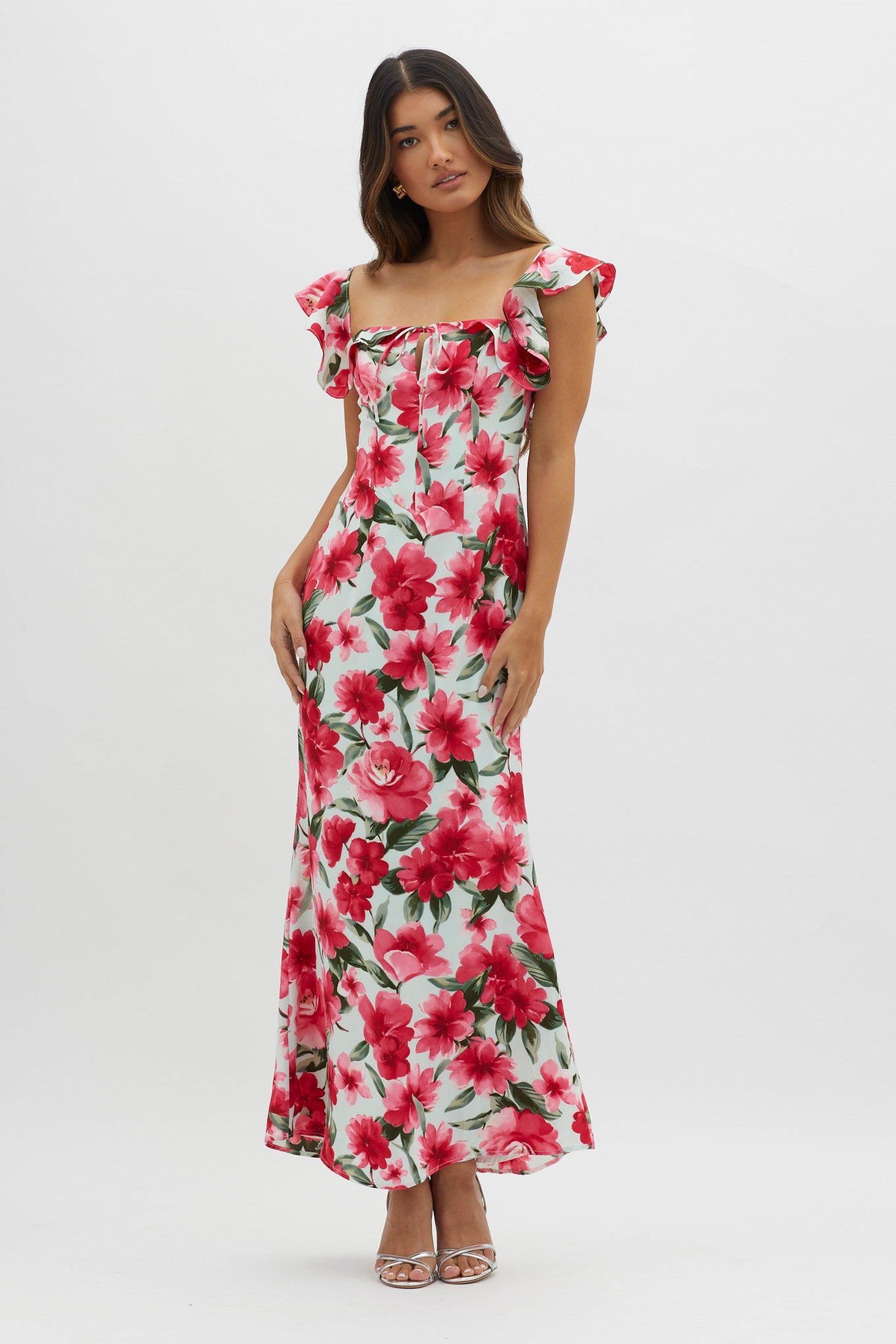 New Era Off Shoulder Maxi Dress Floral Red by Selfie Leslie