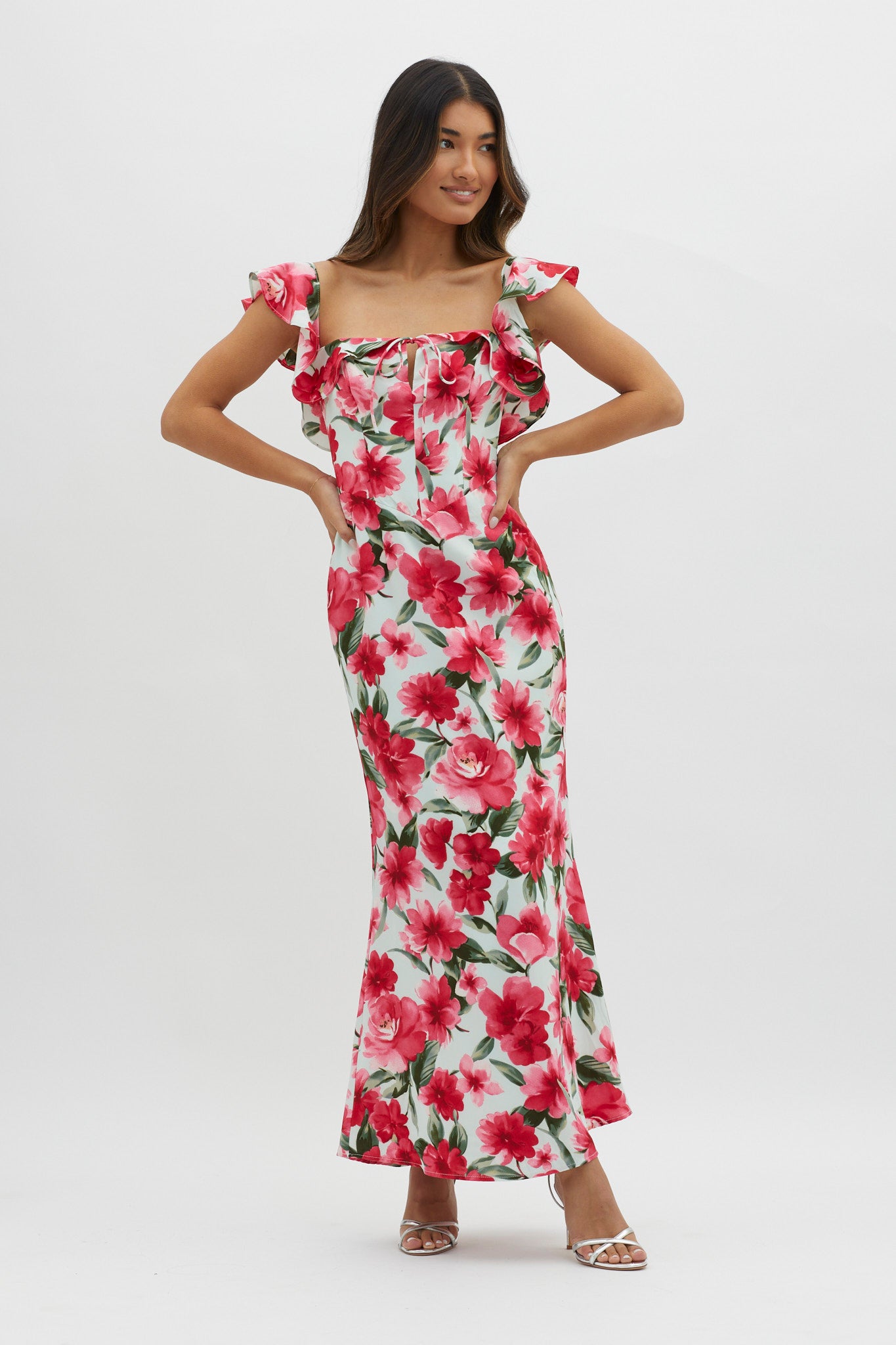 New Era Off Shoulder Maxi Dress Floral Red by Selfie Leslie