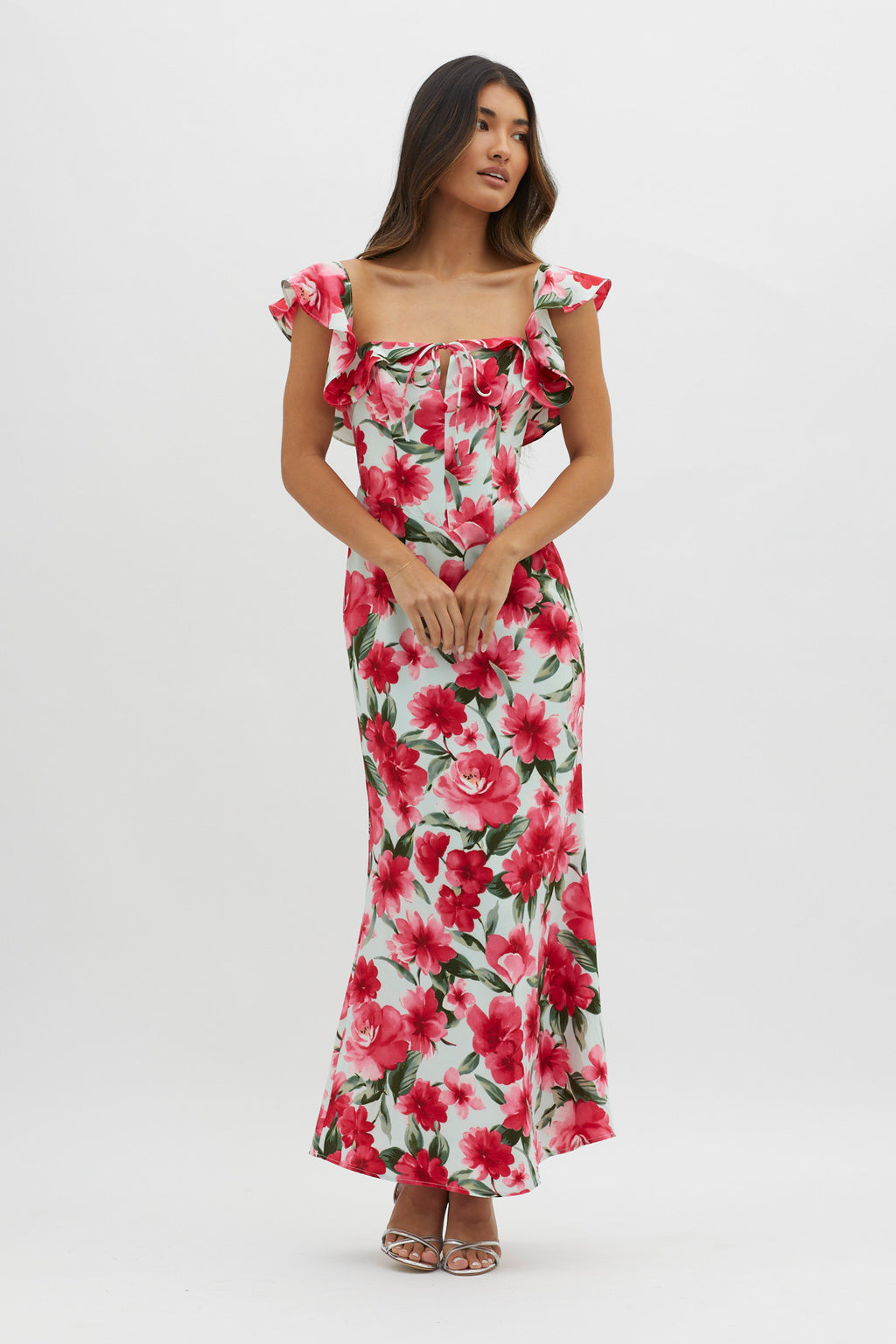 New Era Off Shoulder Maxi Dress Floral Red by Selfie Leslie