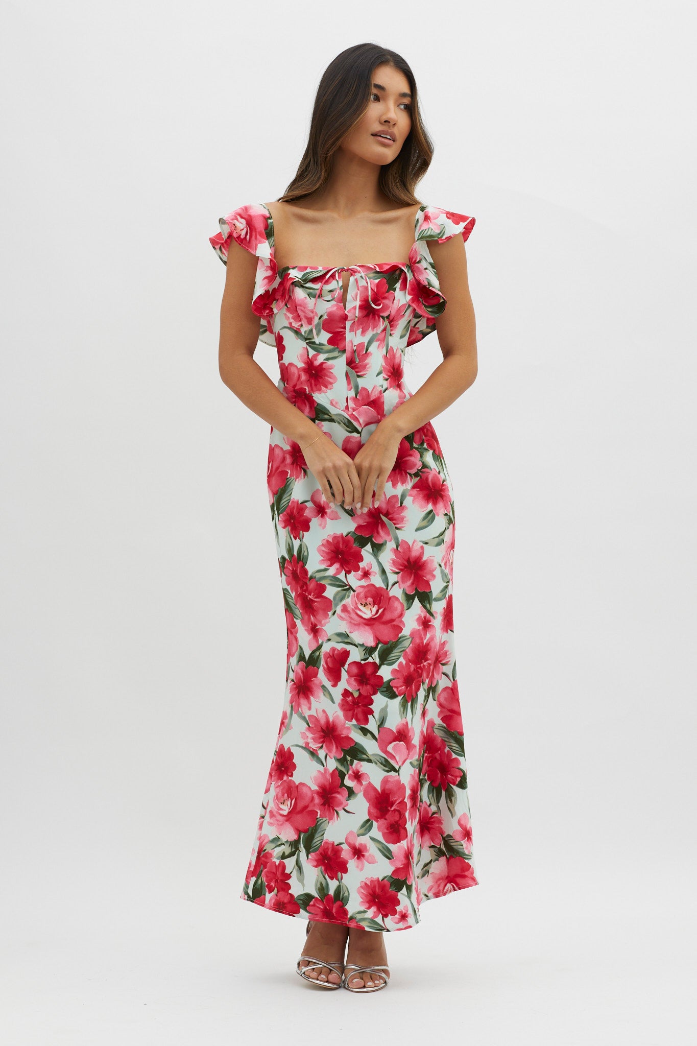 New Era Off Shoulder Maxi Dress Floral Red by Selfie Leslie