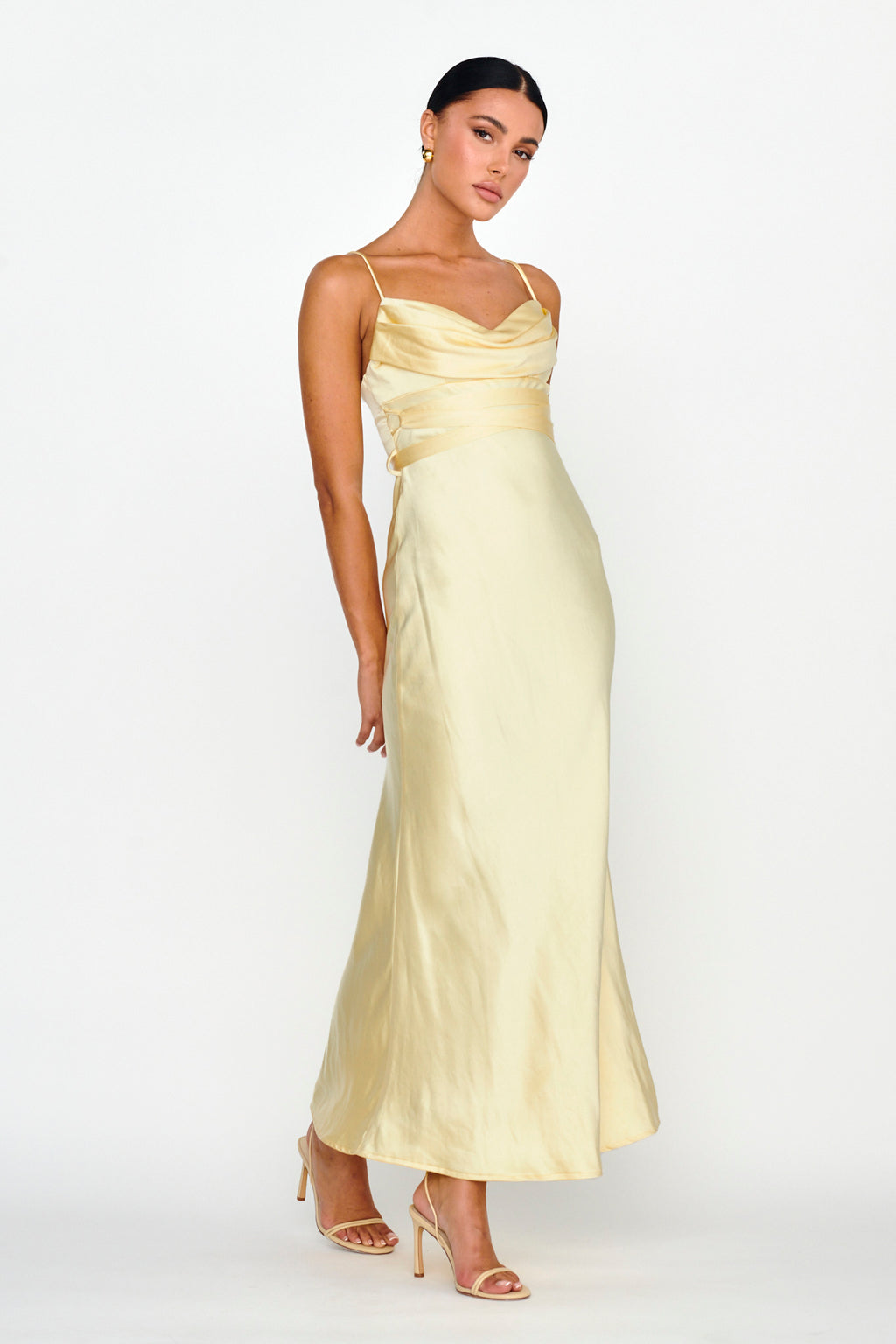 Starring Role Cowl Bust Waist Tie Dress Butter by Selfie Leslie