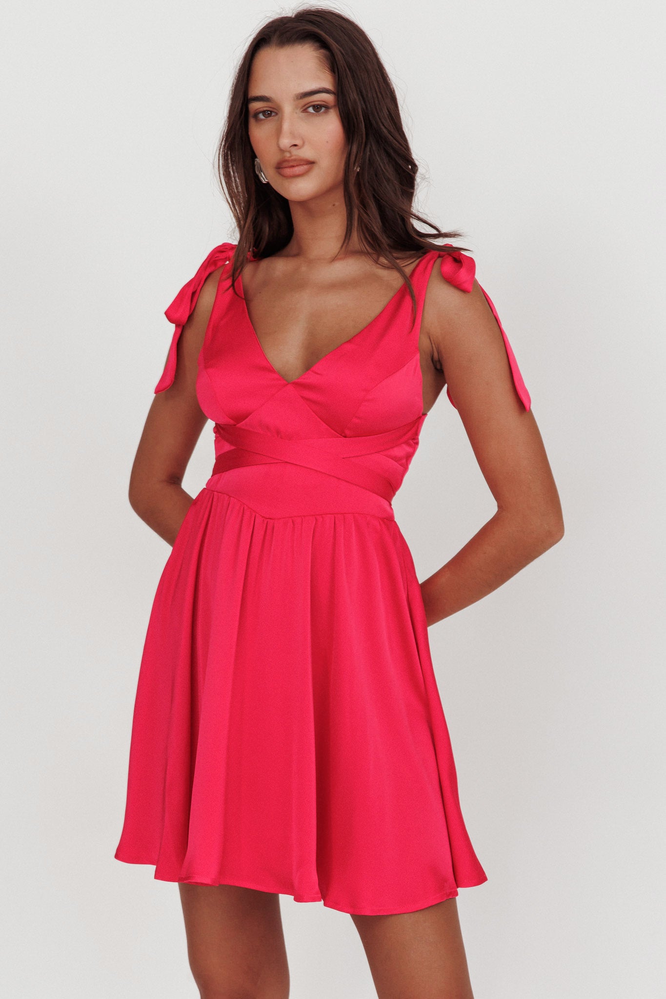 Majesty Tied Shoulder Mini Dress Hot Pink by Selfie Leslie