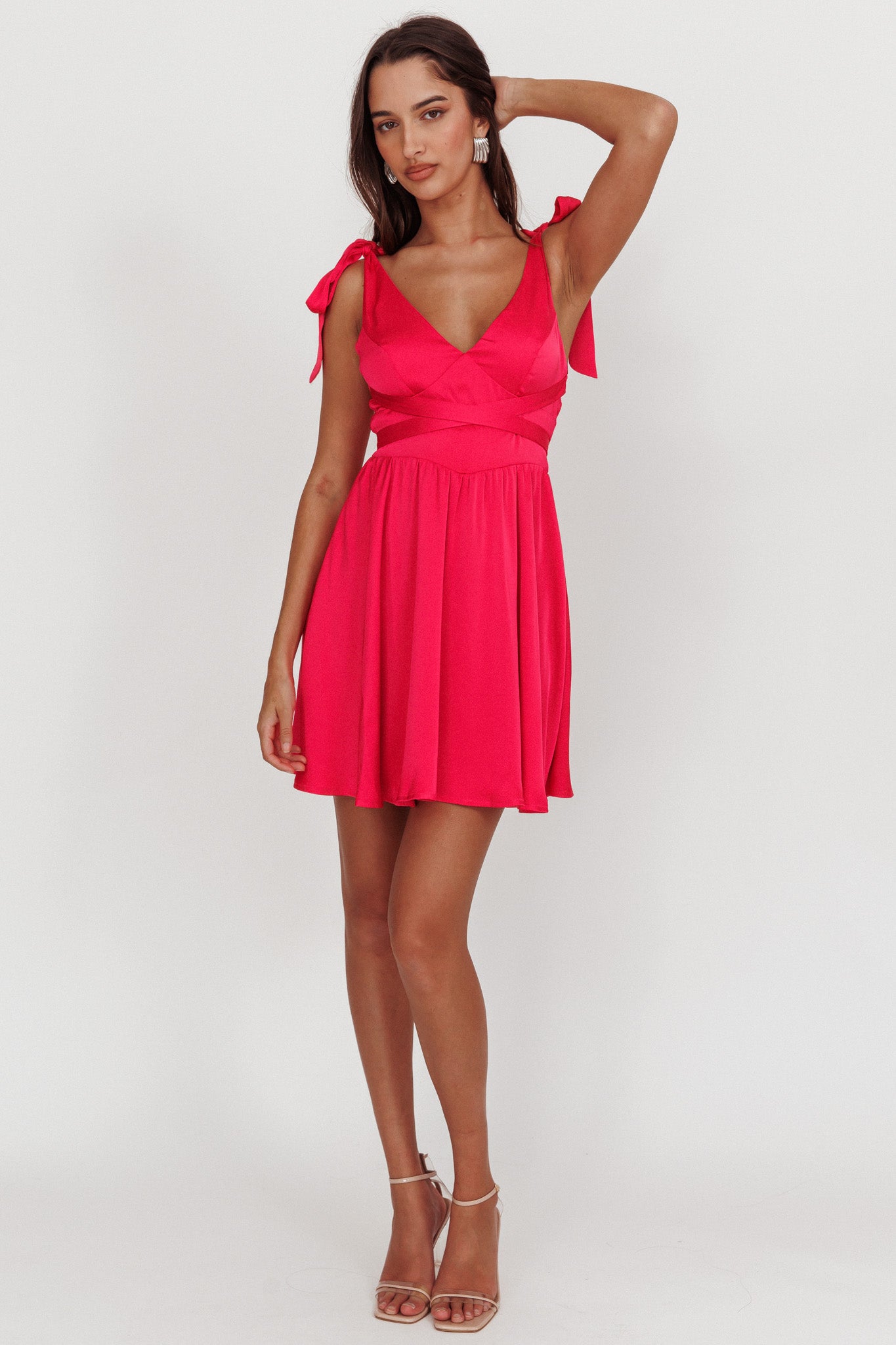 Majesty Tied Shoulder Mini Dress Hot Pink by Selfie Leslie