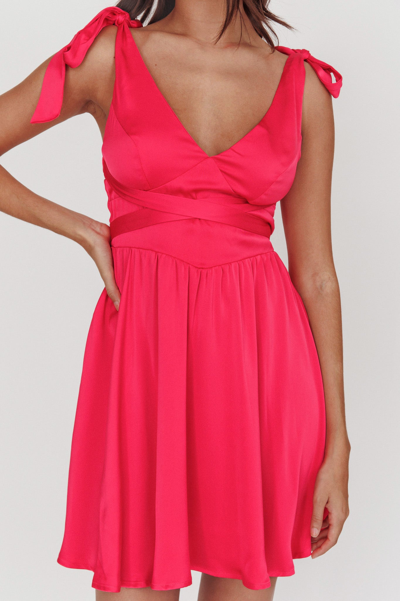 Majesty Tied Shoulder Mini Dress Hot Pink by Selfie Leslie
