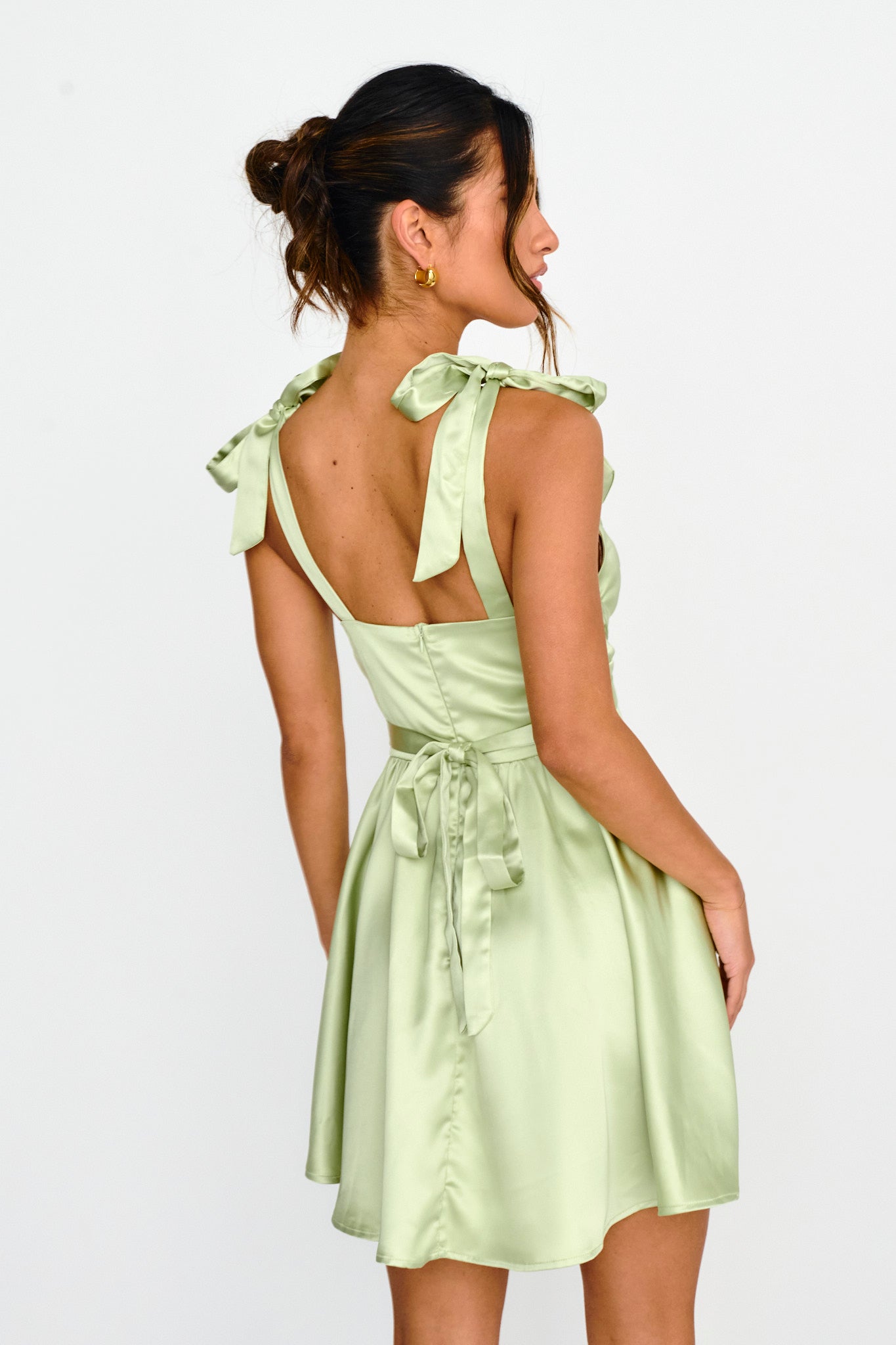 Majesty Tied Shoulder Mini Dress Lime by Selfie Leslie