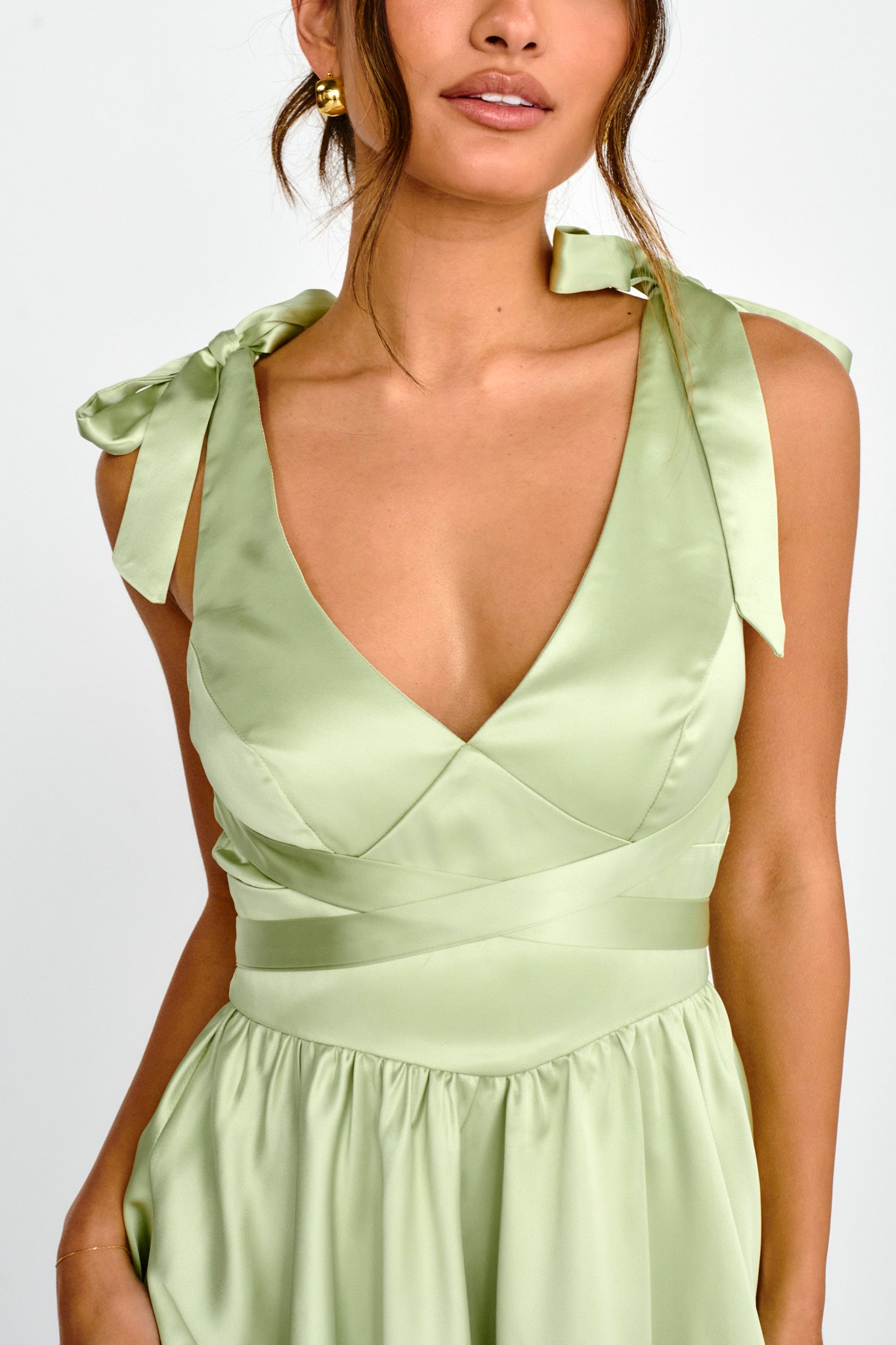 Majesty Tied Shoulder Mini Dress Lime by Selfie Leslie