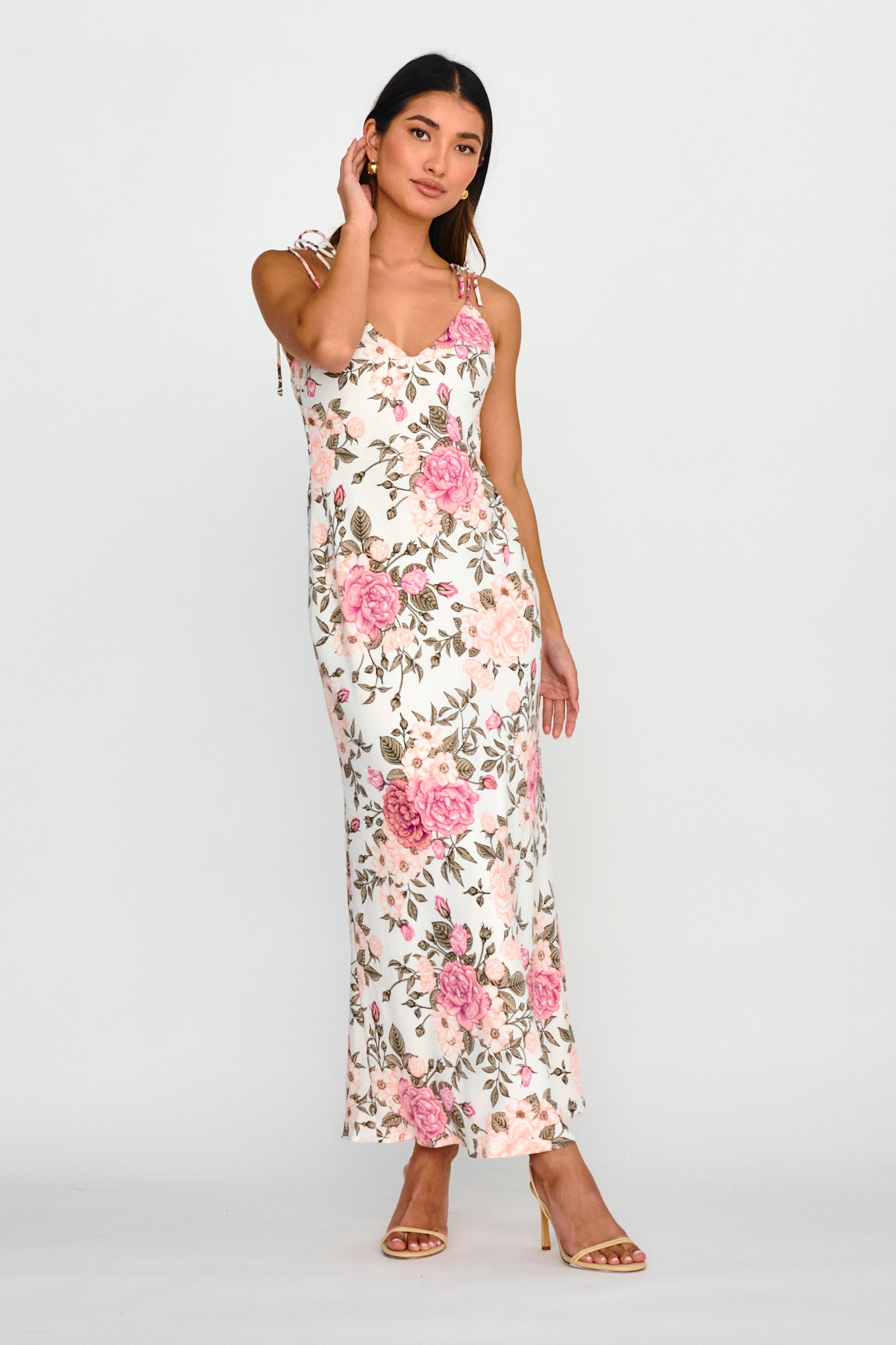 Florenze Tied Shoulder Dress Floral Pink by Selfie Leslie