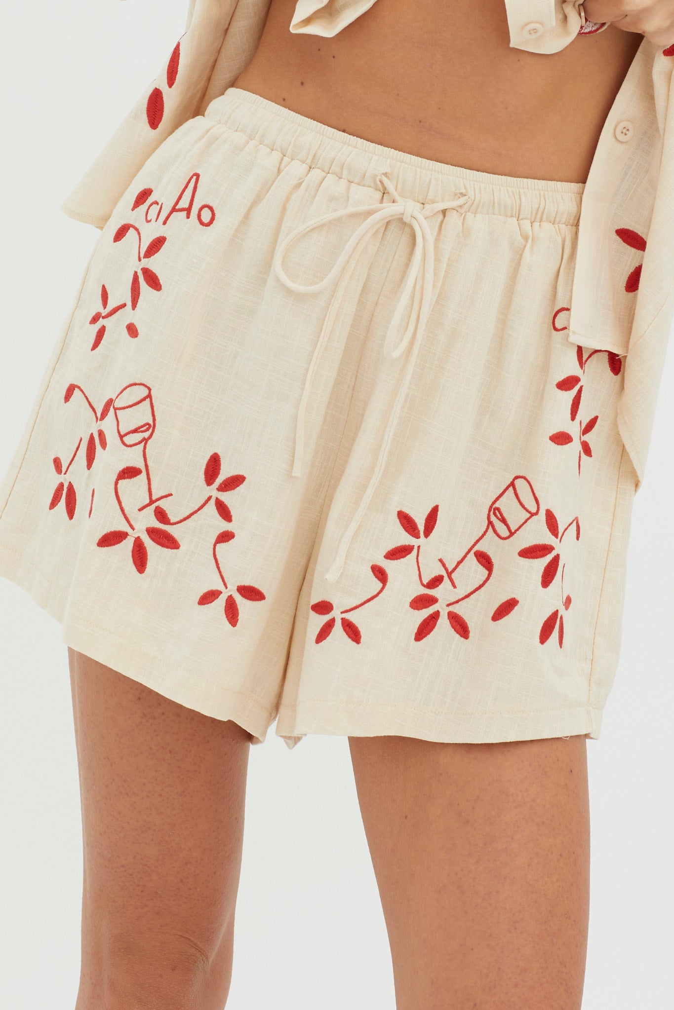 Ciao Ciao Embroidered Drawstring Shorts Oat by Selfie Leslie