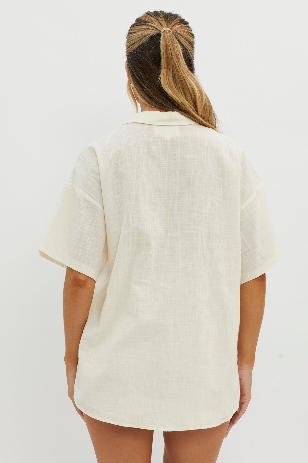 Ciao Ciao Embroidered Button-Up Shirt Beige by Selfie Leslie