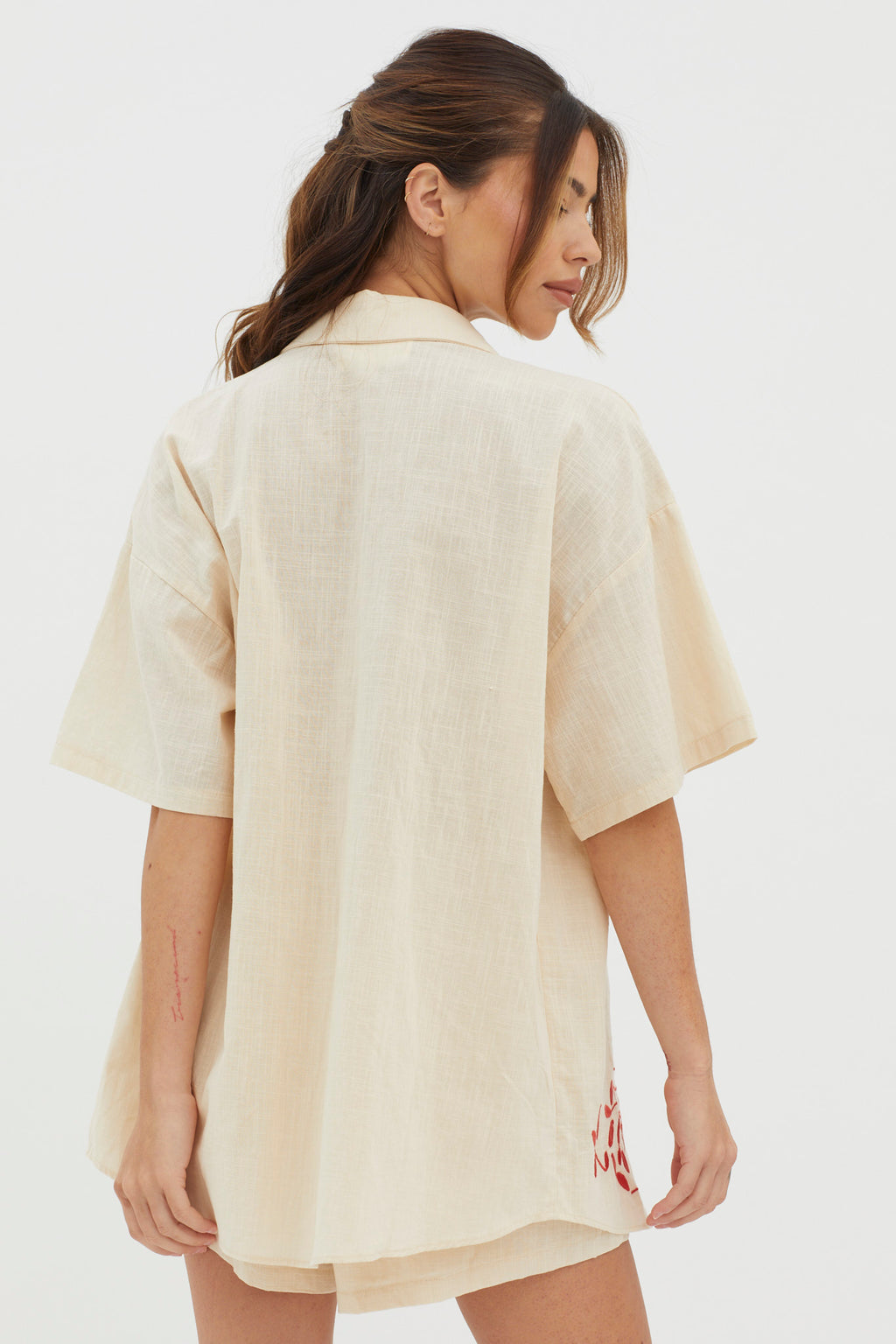 Ciao Ciao Embroidered Button-Up Shirt Oat by Selfie Leslie