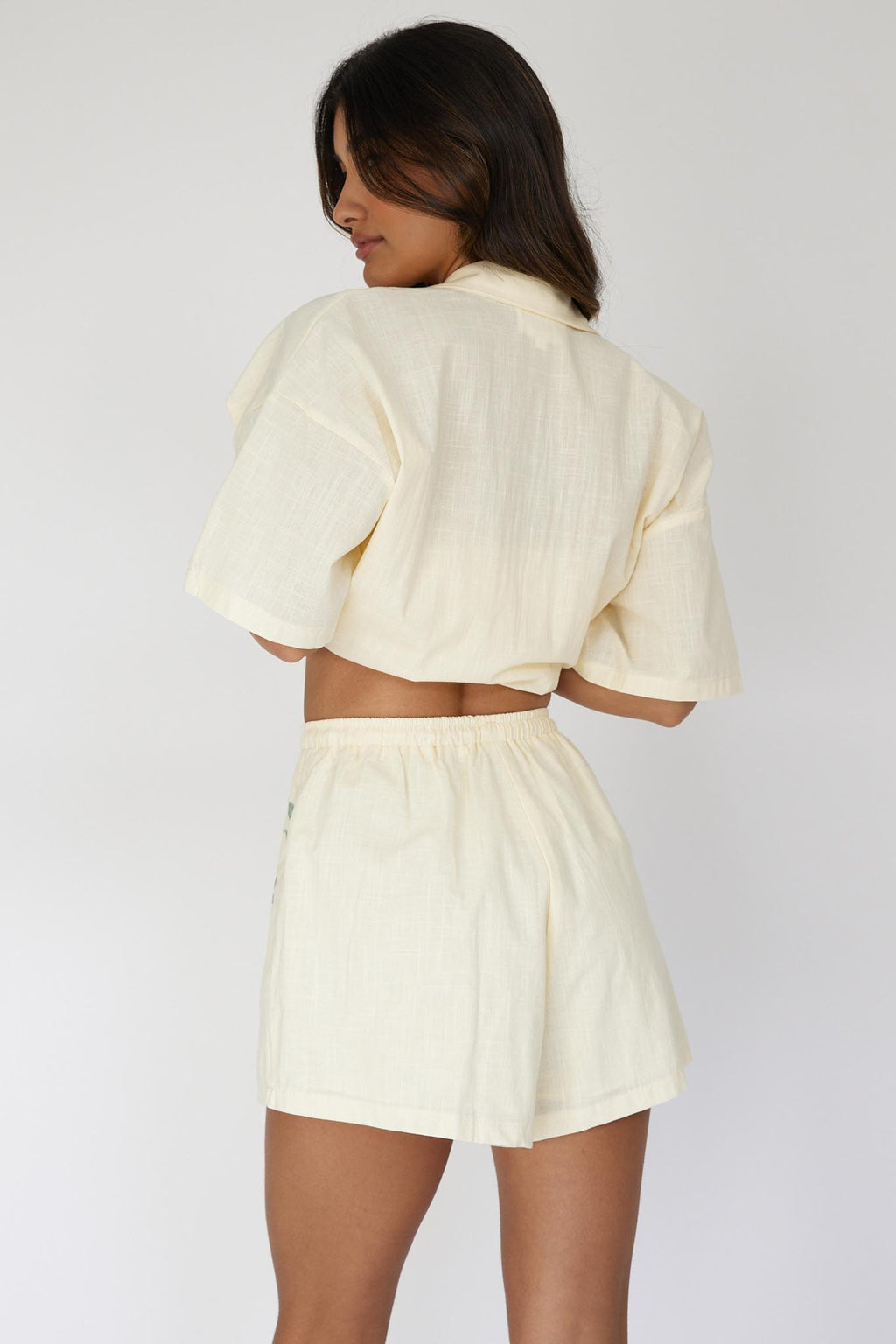 Ciao Ciao Embroidered Drawstring Shorts Butter by Selfie Leslie