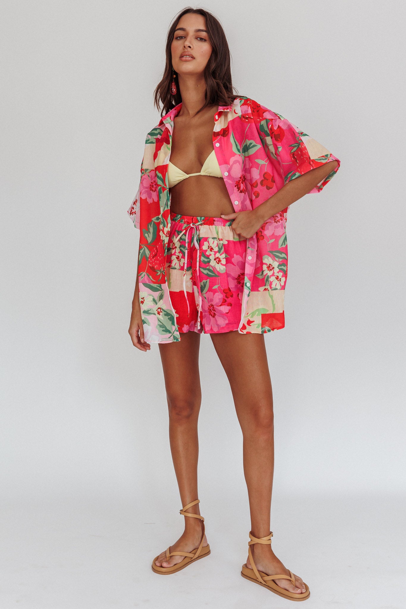 Ciao Ciao Floral Drawstring Shorts Pink by Selfie Leslie