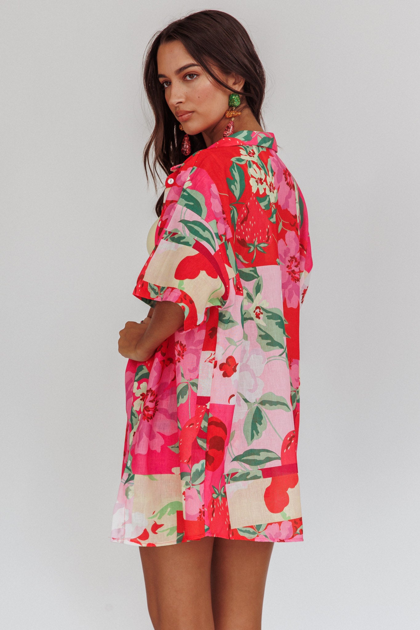 Ciao Ciao Floral Short Sleeve Buttoned Shirt Pink by Selfie Leslie