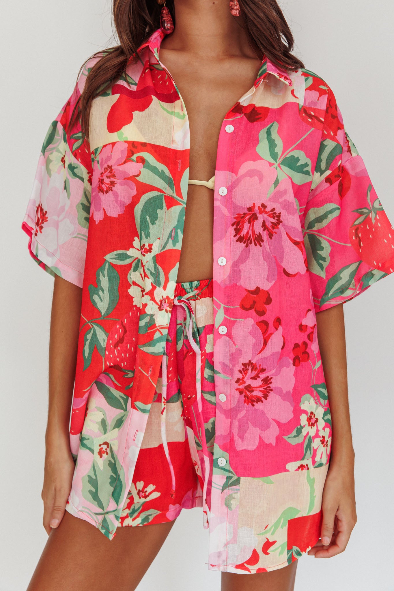 Ciao Ciao Floral Short Sleeve Buttoned Shirt Pink by Selfie Leslie