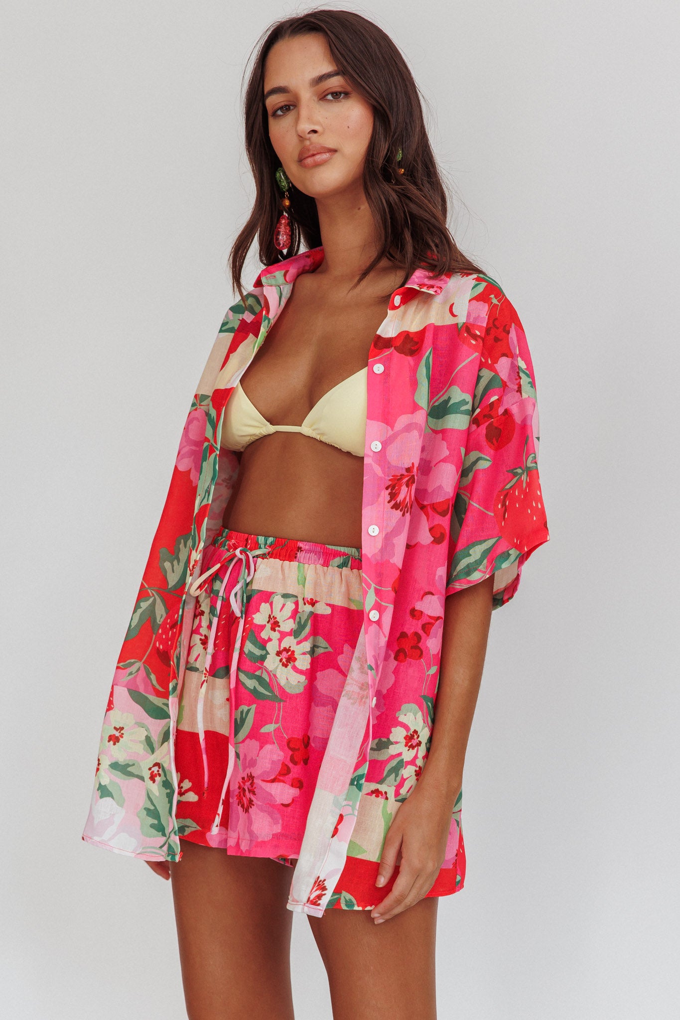 Ciao Ciao Floral Short Sleeve Buttoned Shirt Pink by Selfie Leslie