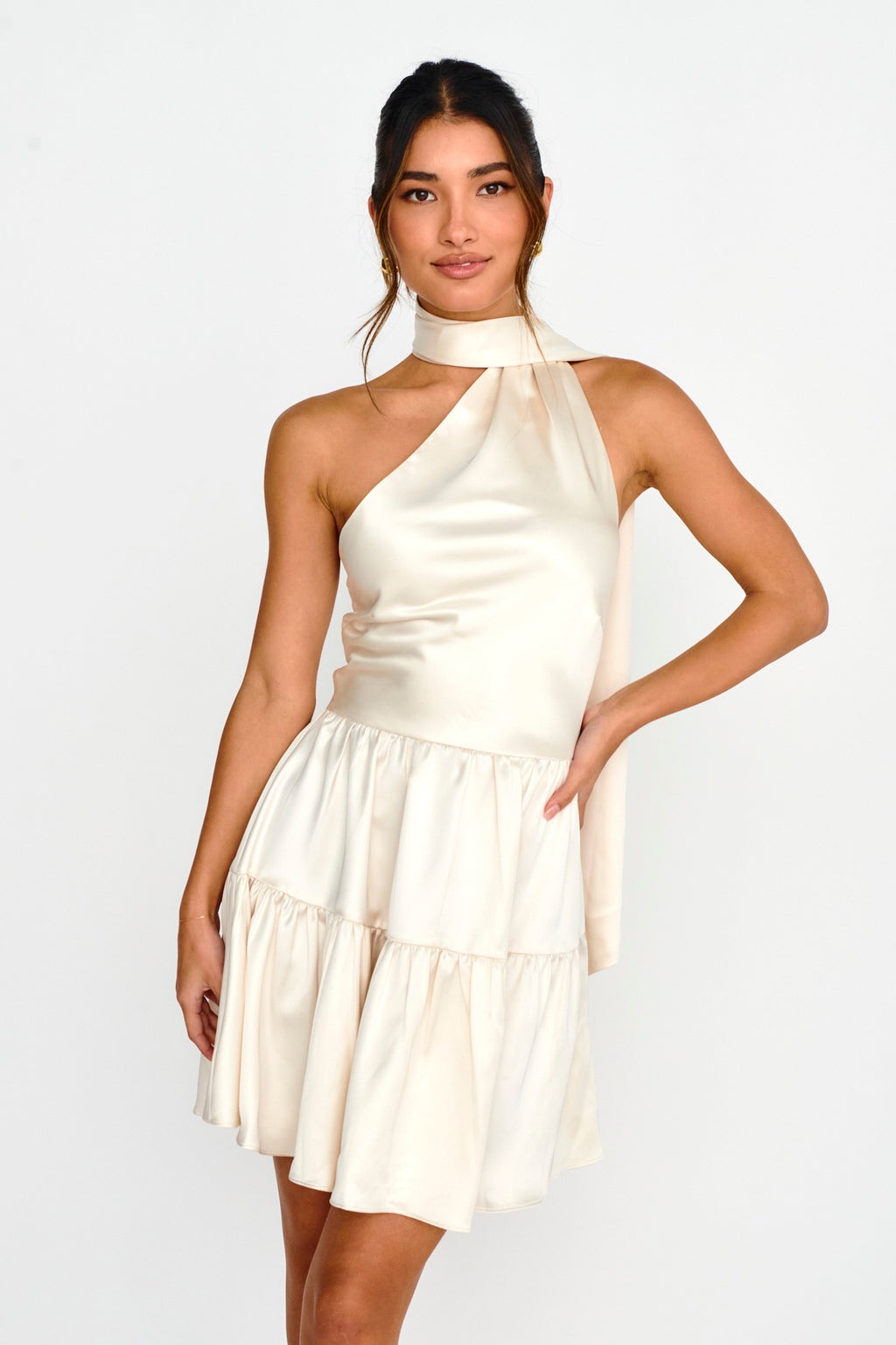 Gimme Love Open Back Flounce Mini Dress Oyster by Selfie Leslie