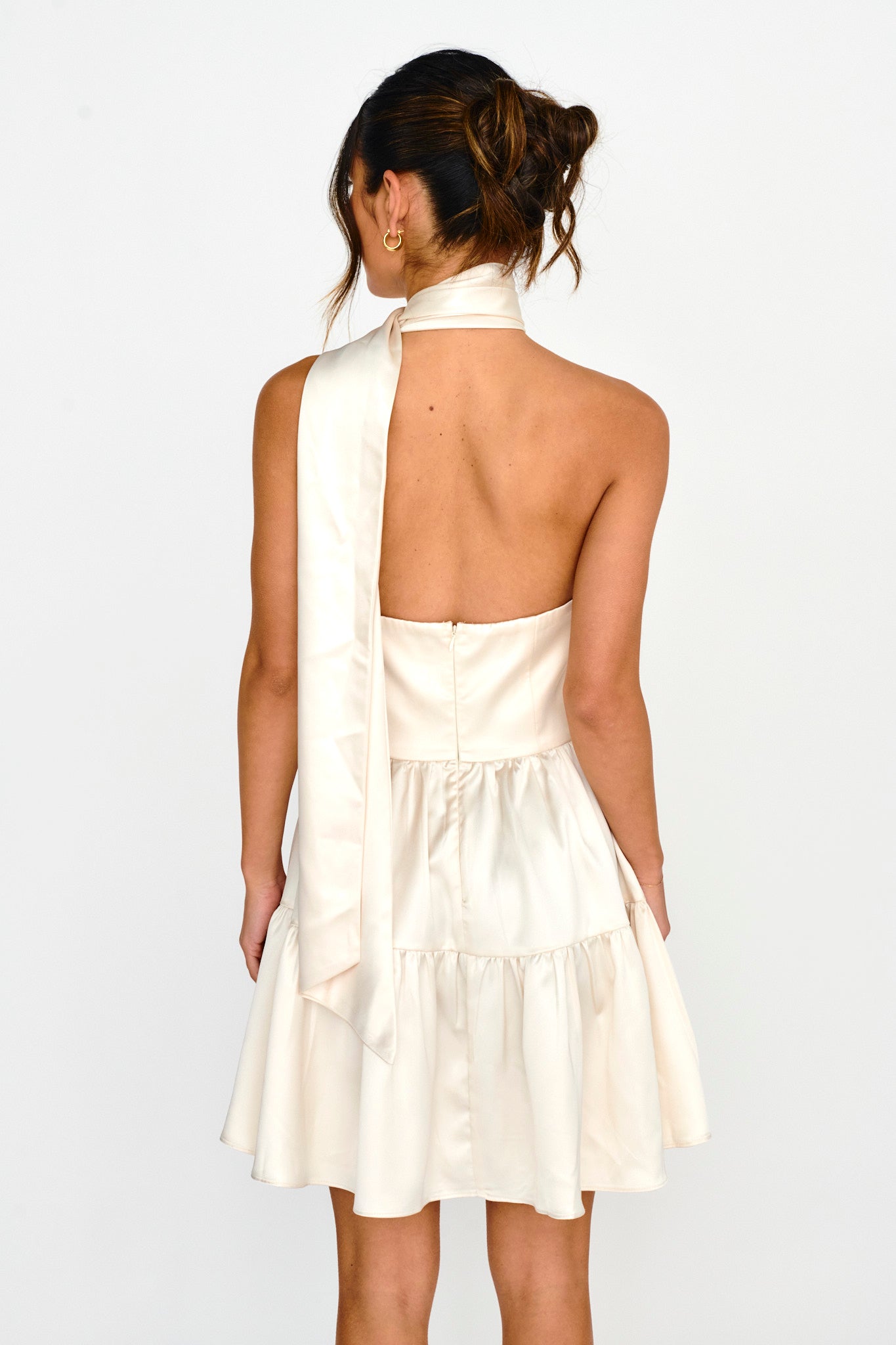 Gimme Love Open Back Flounce Mini Dress Oyster by Selfie Leslie