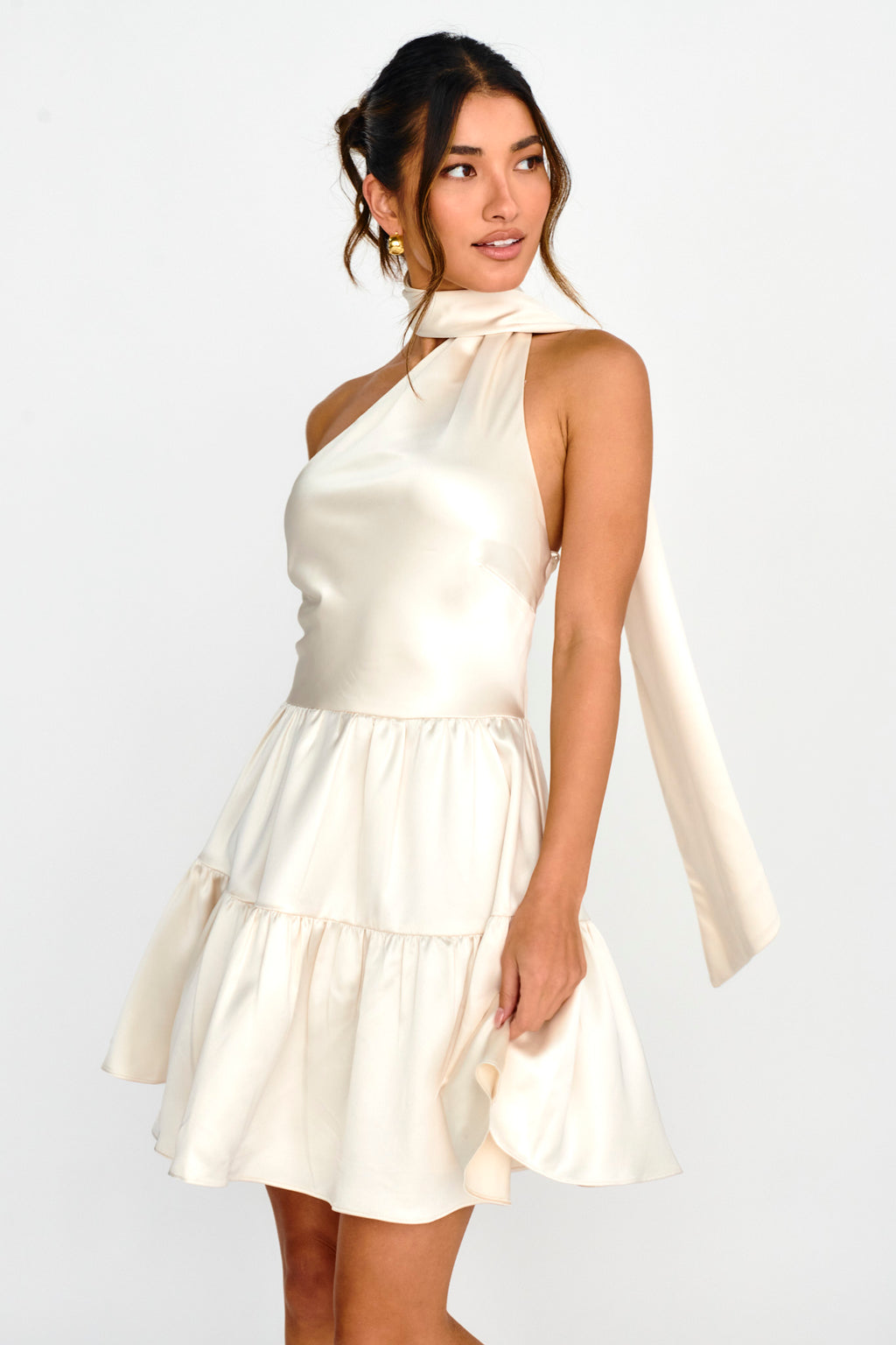 Gimme Love Open Back Flounce Mini Dress Oyster by Selfie Leslie