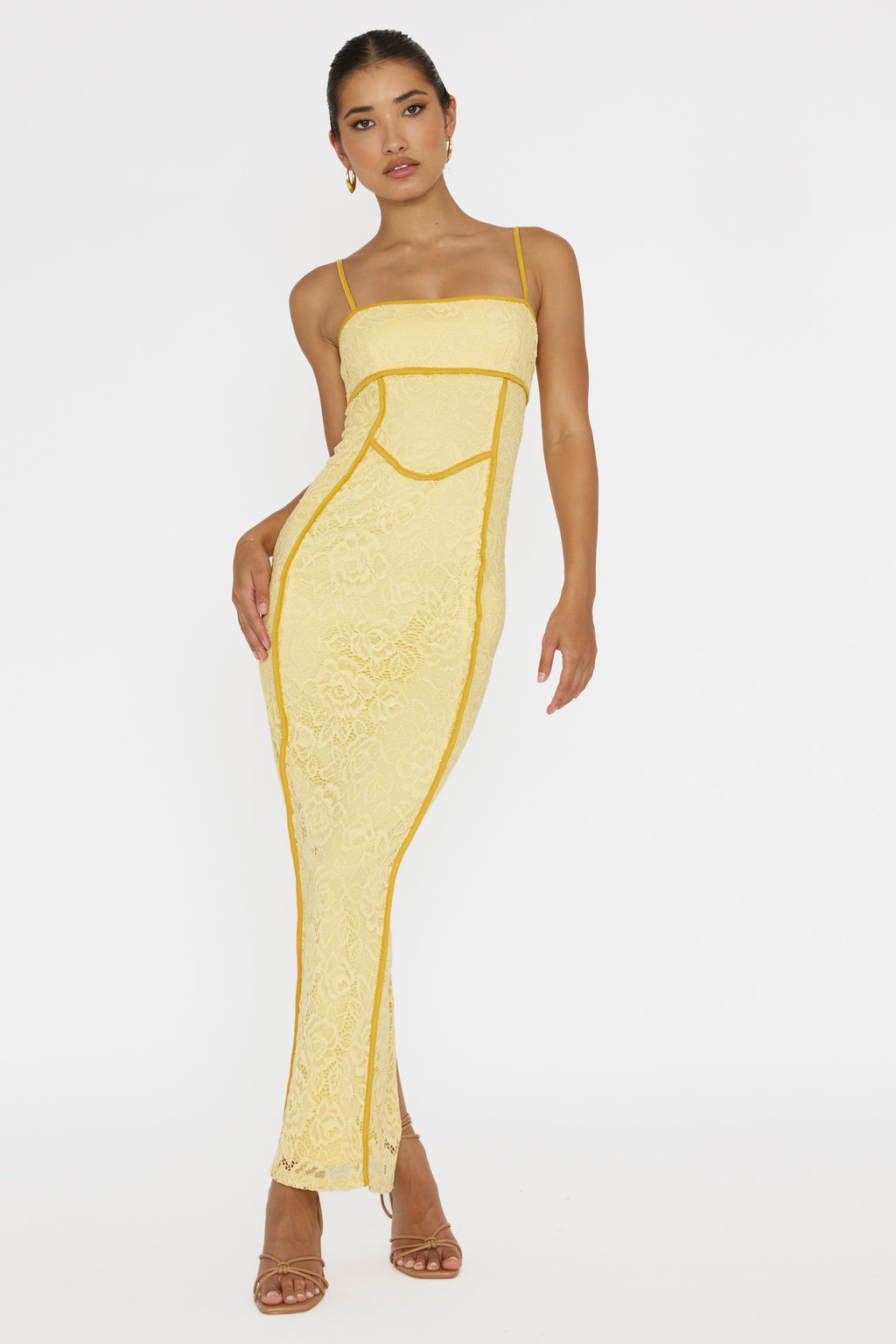 Inga Lace Piping Trim Midi Dress Yellow by Selfie Leslie