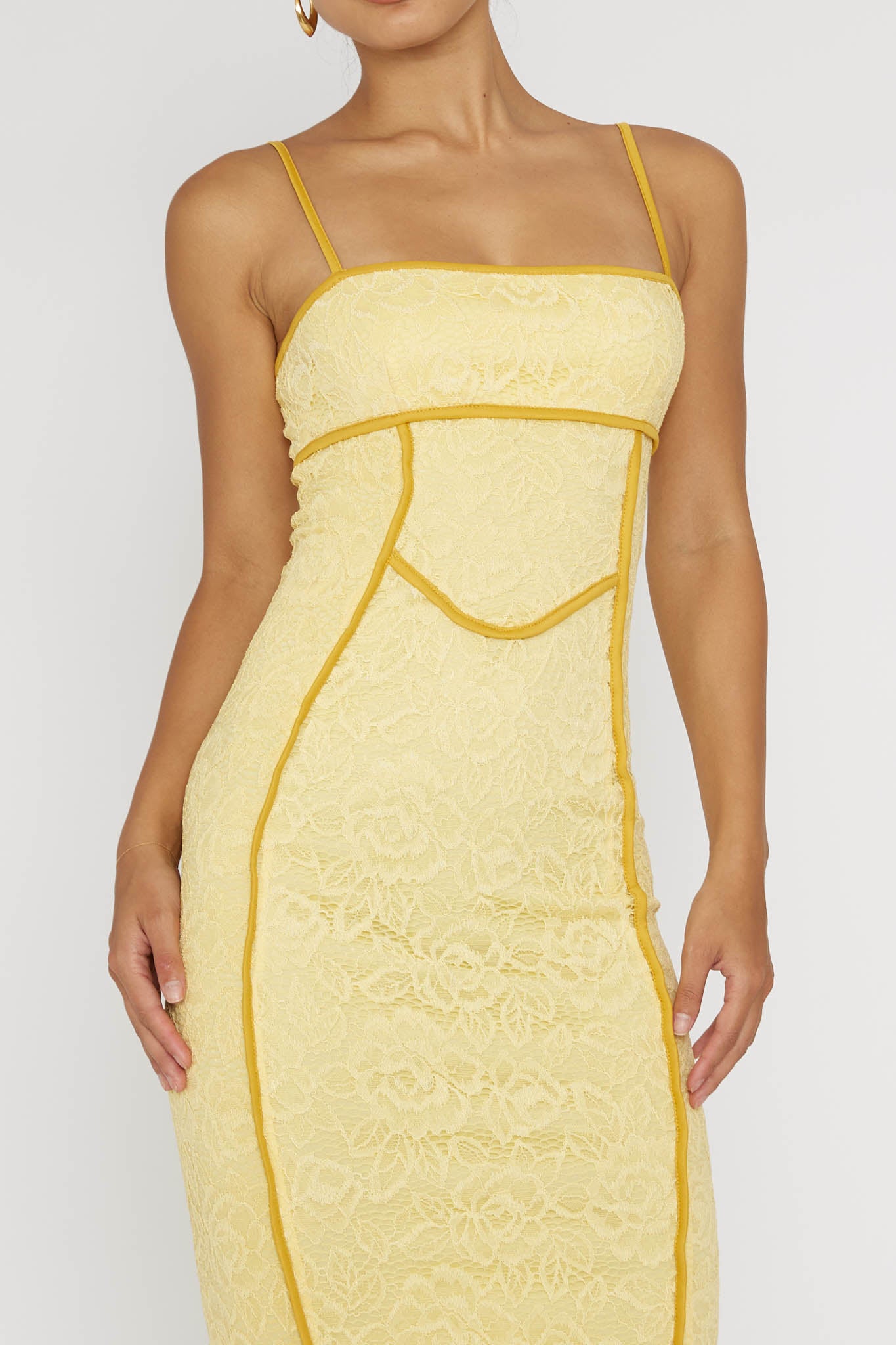 Inga Lace Piping Trim Midi Dress Yellow by Selfie Leslie