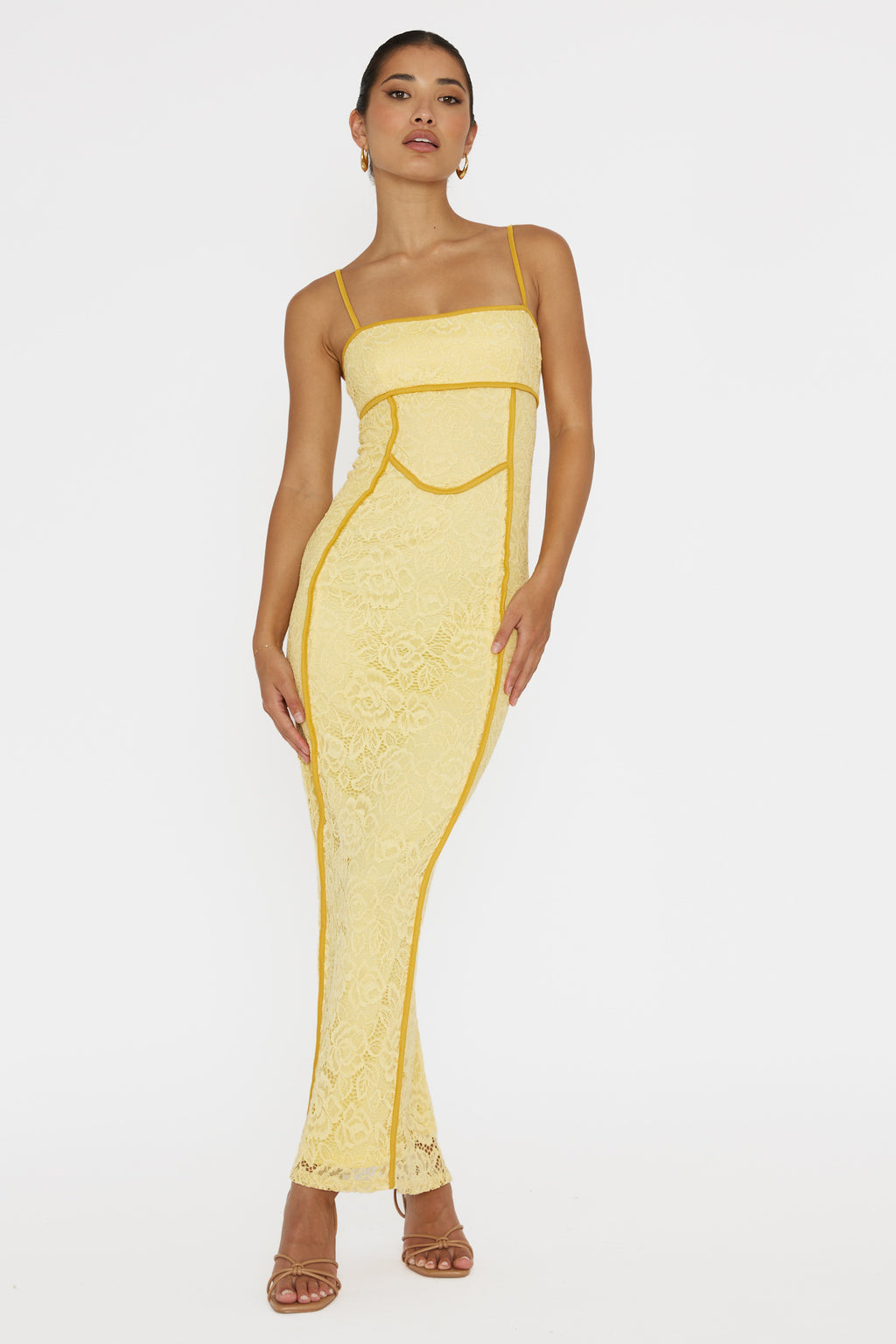 Inga Lace Piping Trim Midi Dress Yellow by Selfie Leslie