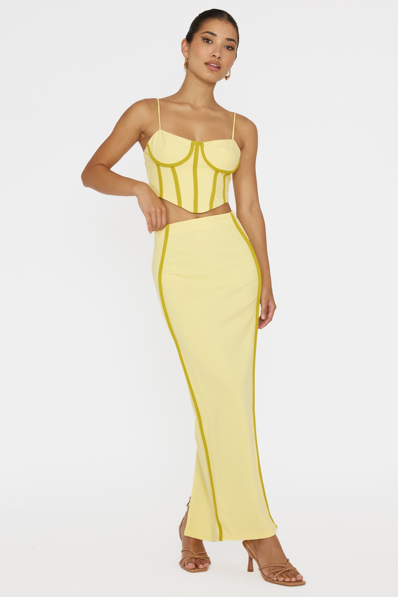 Ferrera Piping Trim Maxi Skirt Yellow by Selfie Leslie