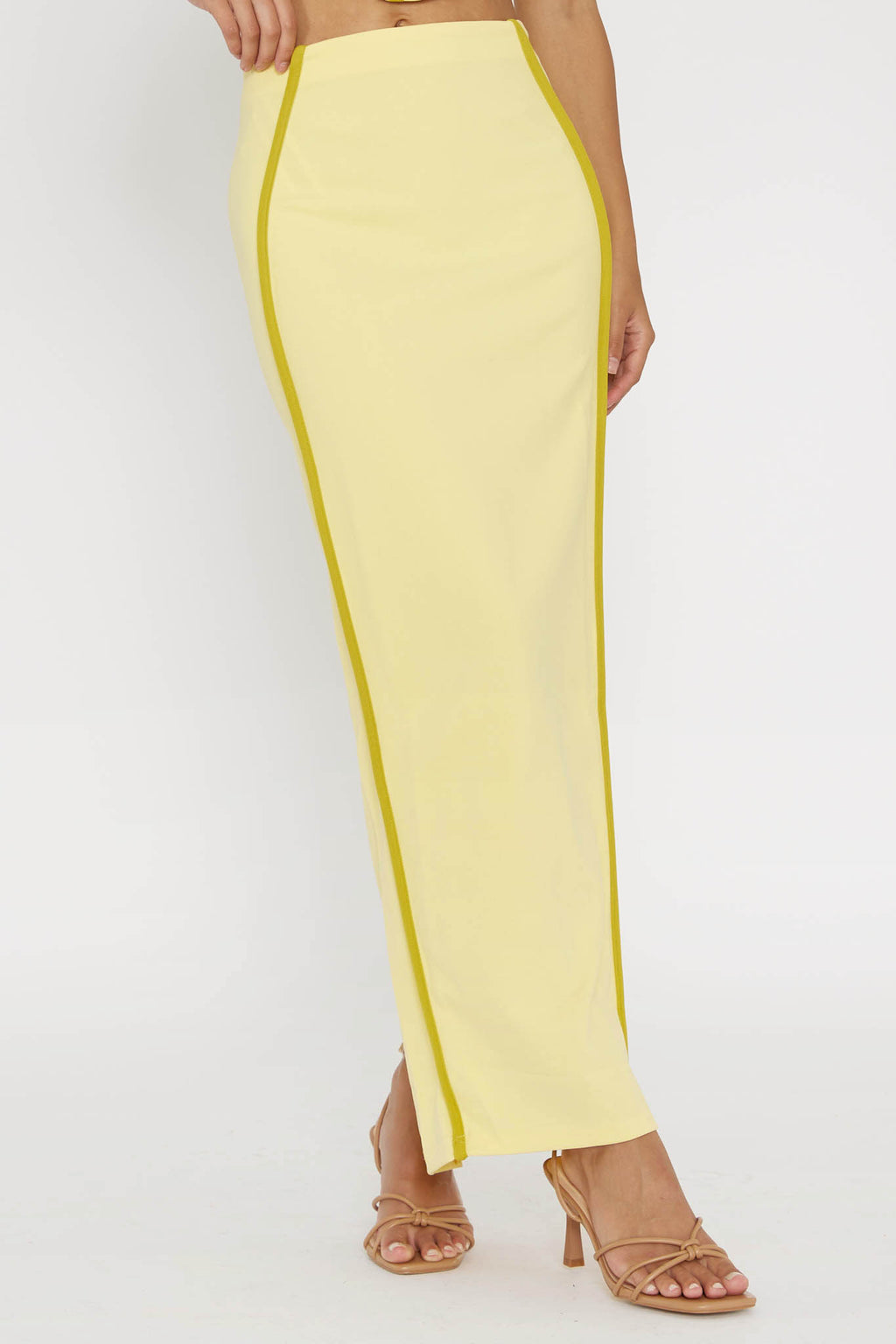 Ferrera Piping Trim Maxi Skirt Yellow by Selfie Leslie