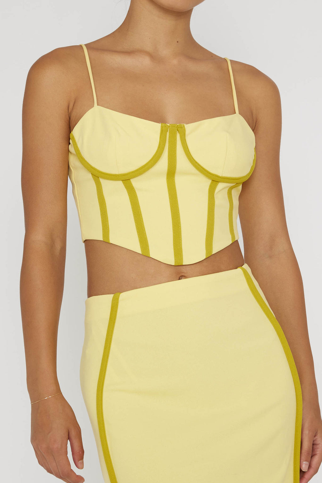 Ferrera Piping Trim Crop Top Yellow by Selfie Leslie
