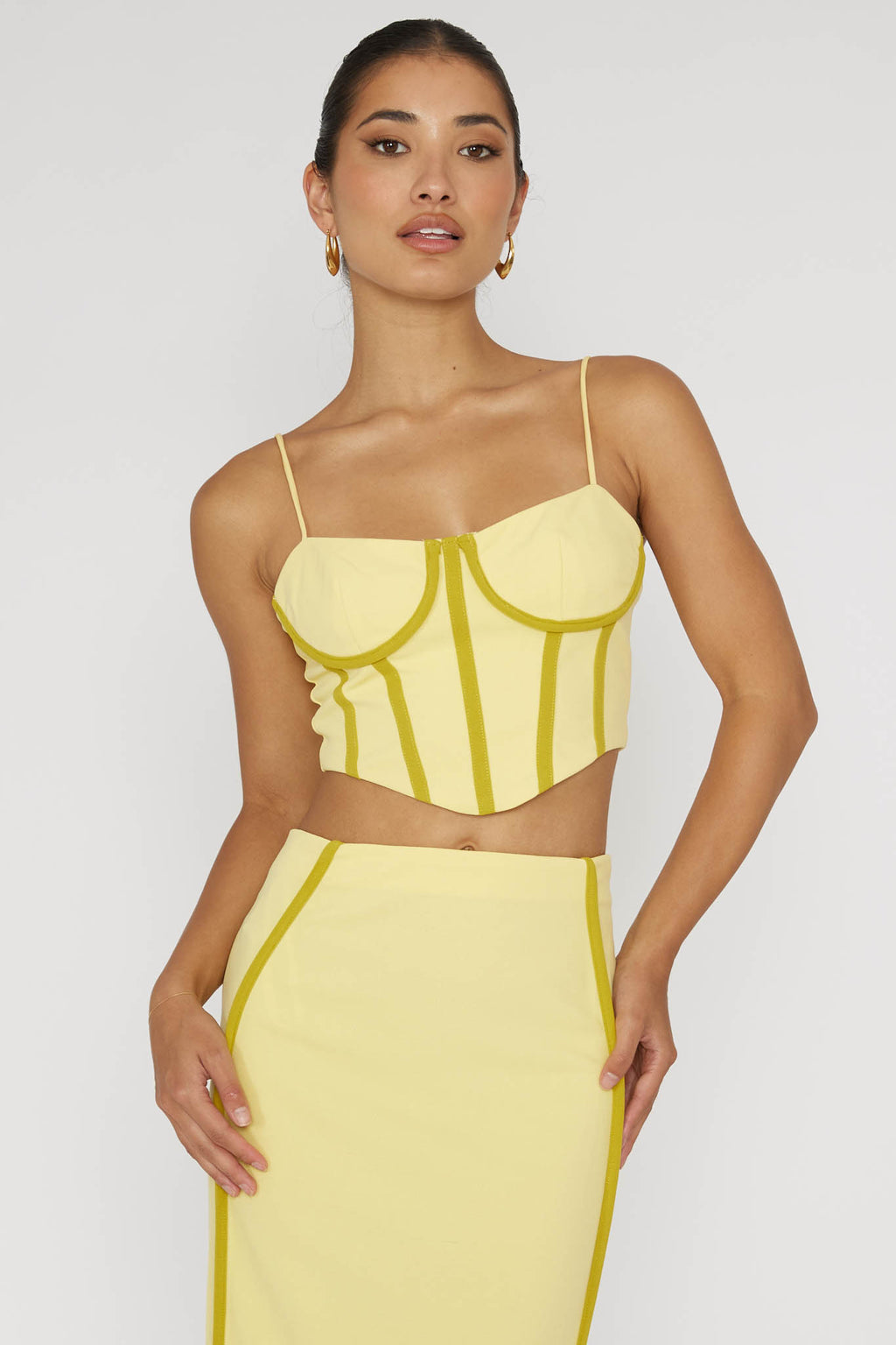 Ferrera Piping Trim Crop Top Yellow by Selfie Leslie