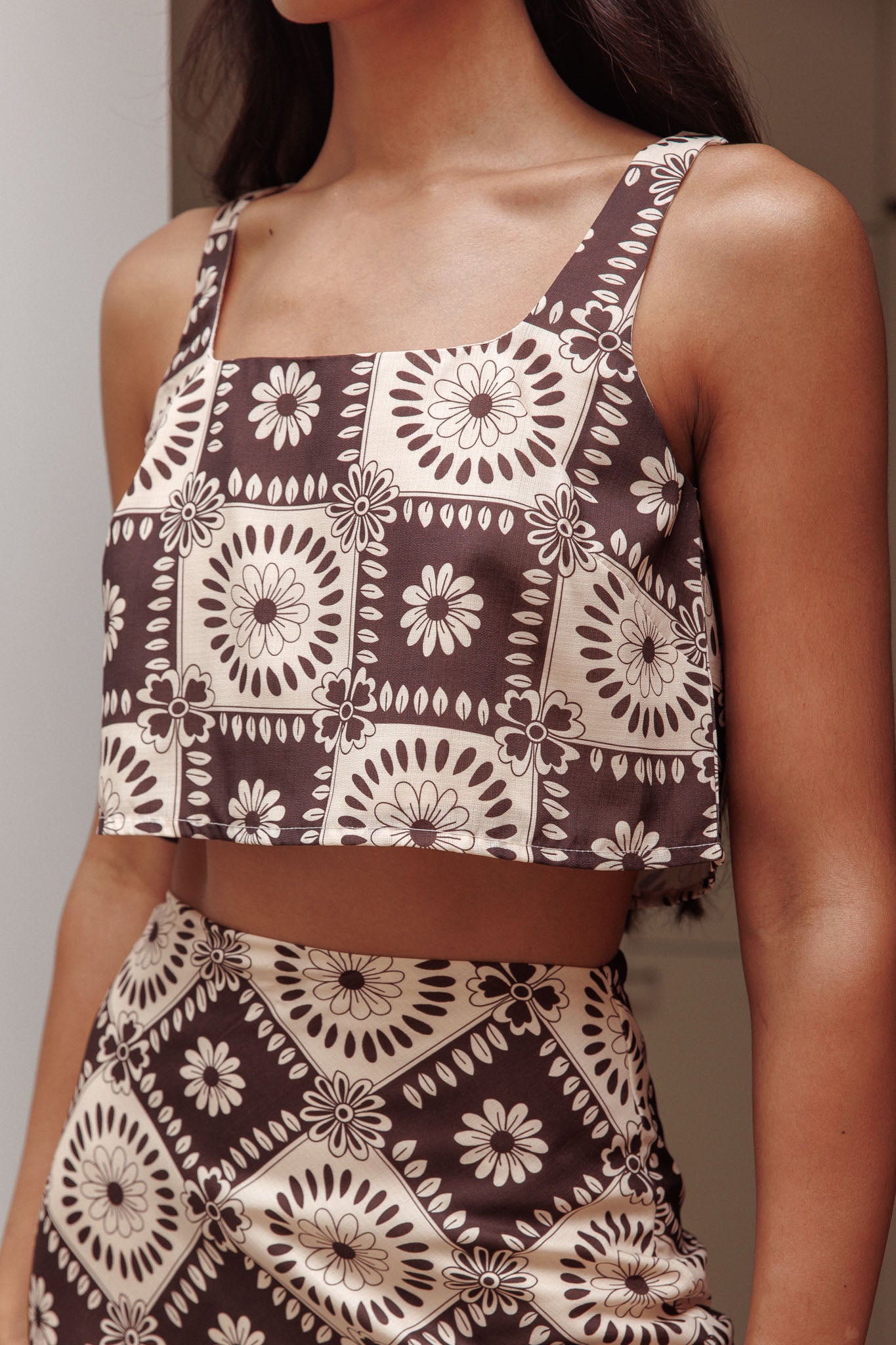 Vitamin Sea Crop Top Floral Brown by Selfie Leslie