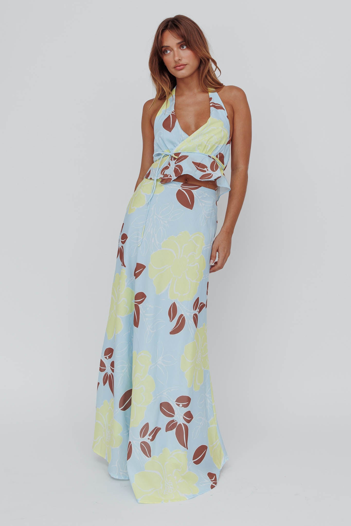 Kika Maxi Skirt Floral Blue by Selfie Leslie