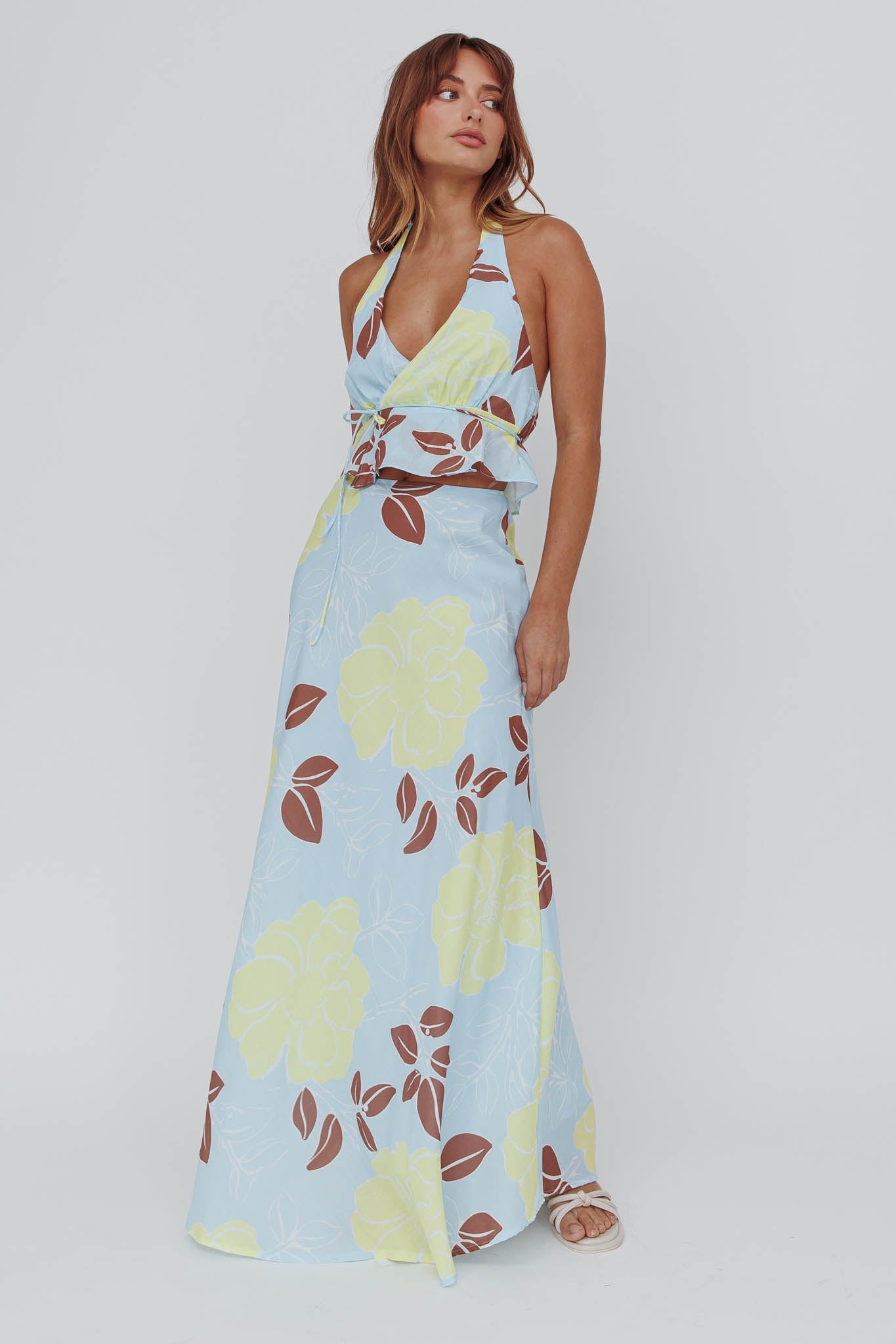 Kika Maxi Skirt Floral Blue by Selfie Leslie