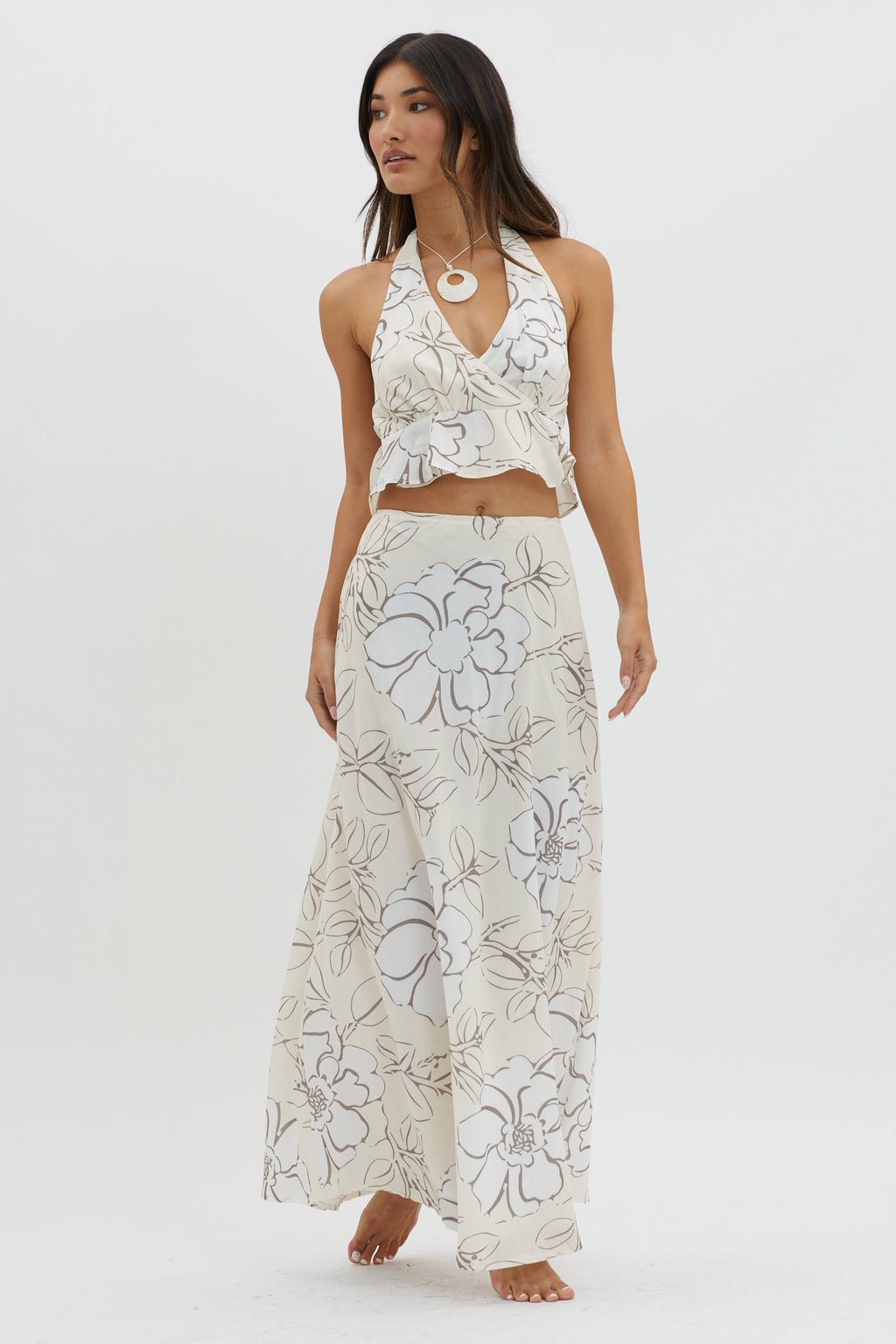 Kika Maxi Skirt Floral Cream by Selfie Leslie